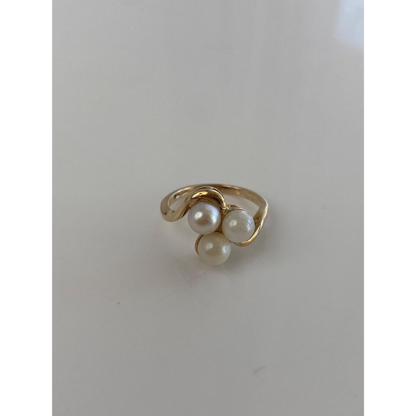 Vintage Solid 10k Yellow Gold Pearls Ring - Size 5.25