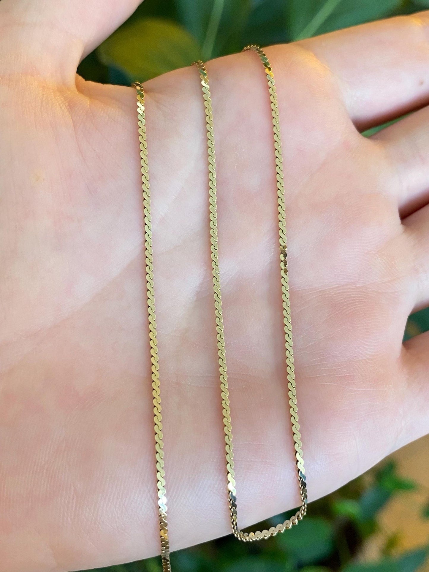 Vintage Solid 14k Yellow Gold Serpentine Chain Necklace - 15 inches