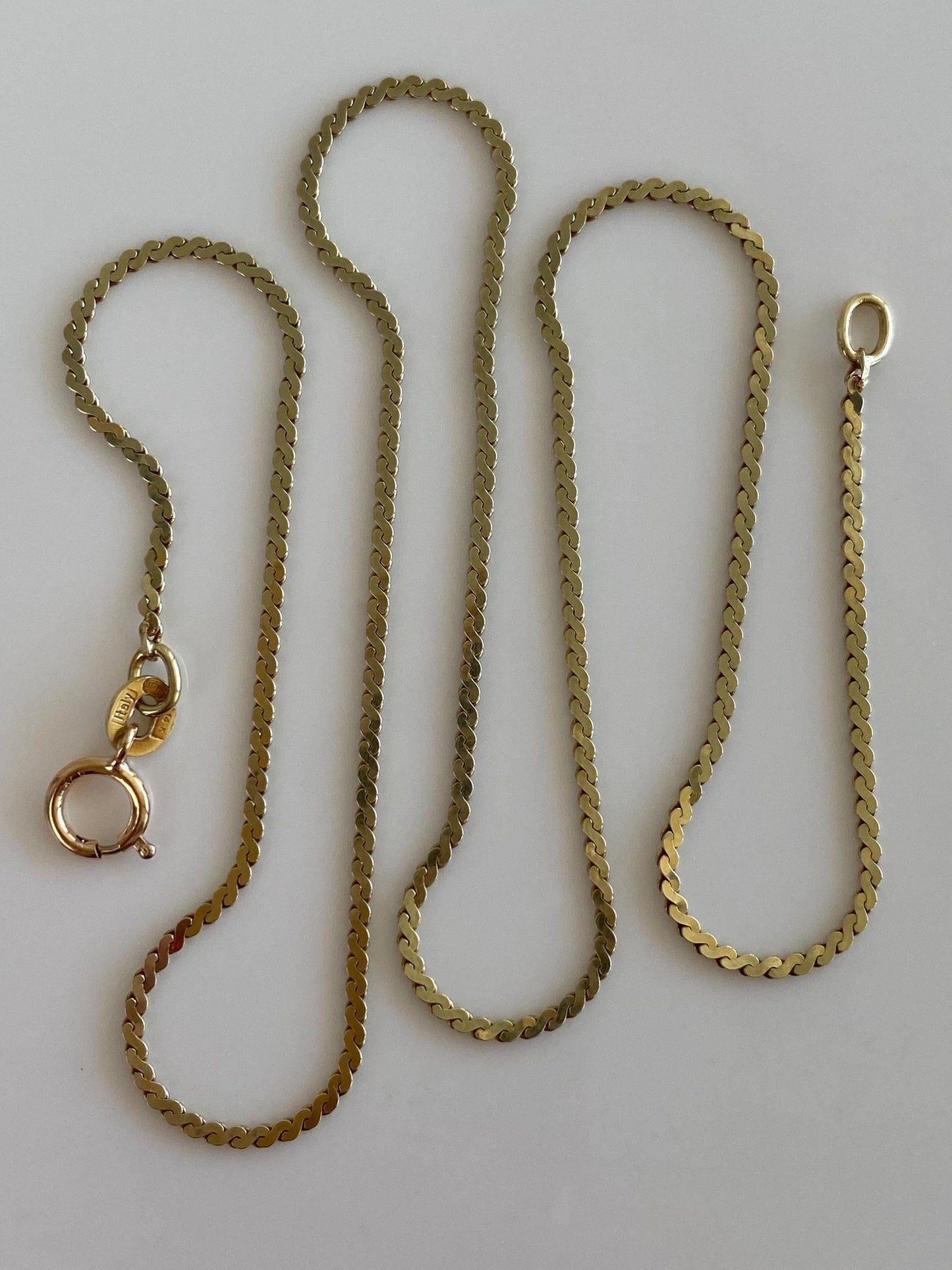 Vintage Solid 14k Yellow Gold Serpentine Chain Necklace - 15 inches
