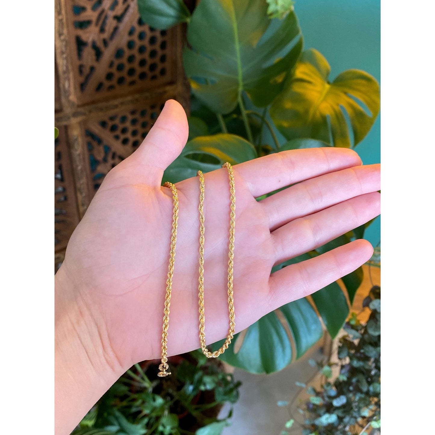 Vintage Solid 14k Yellow Gold Rope Chain Necklace - 18.5 inches