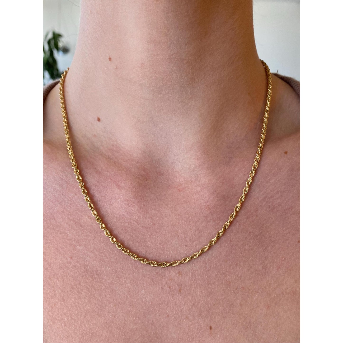 Vintage Solid 14k Yellow Gold Rope Chain Necklace - 18.5 inches