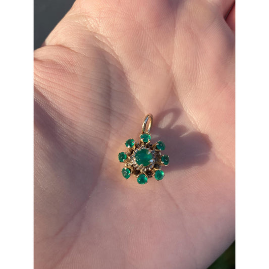 Vintage Solid 10k Yellow Gold Chrysoprase Halo Charm