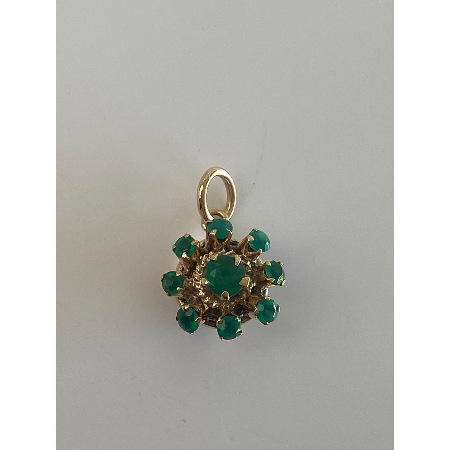 Vintage Solid 10k Yellow Gold Chrysoprase Halo Charm