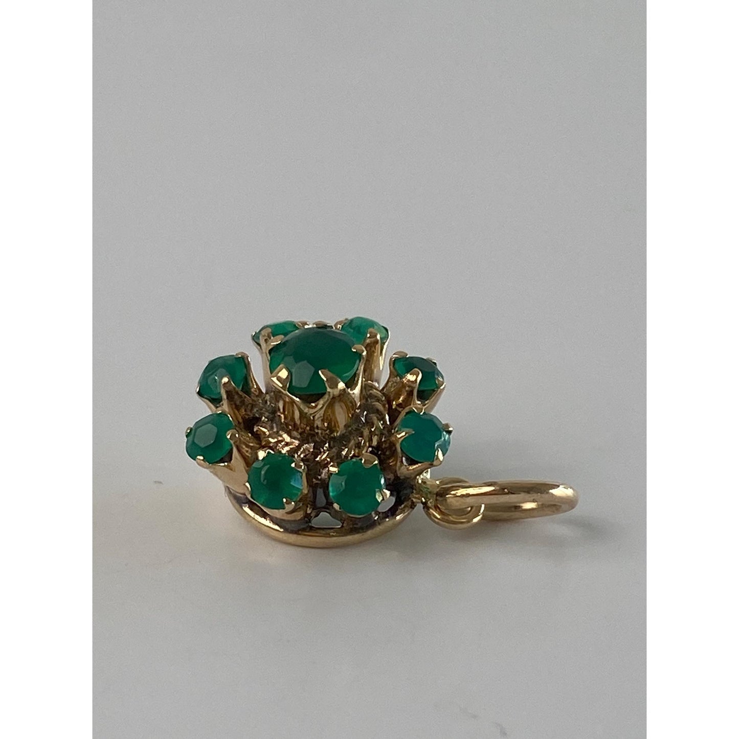 Vintage Solid 10k Yellow Gold Chrysoprase Halo Charm