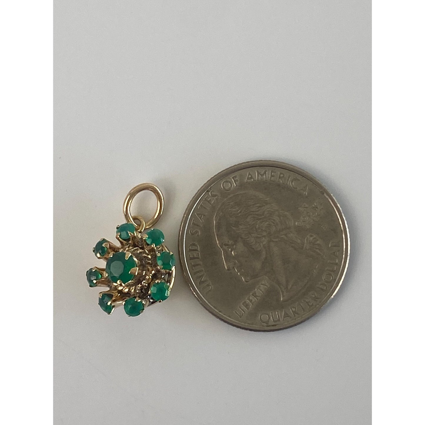 Vintage Solid 10k Yellow Gold Chrysoprase Halo Charm