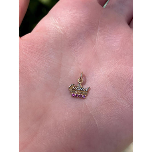 Vintage Solid 10k Yellow Gold Pink Spinel Capitol Records Charm
