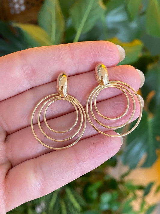 Vintage 14k Yellow Gold Circles Drop Earrings
