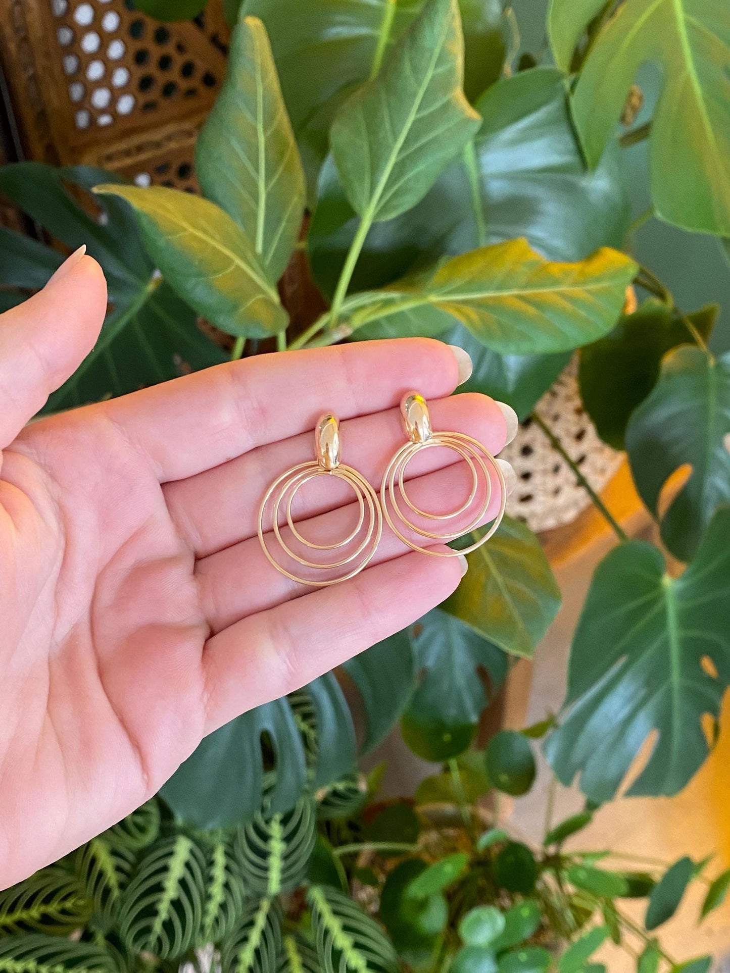 Vintage 14k Yellow Gold Circles Drop Earrings