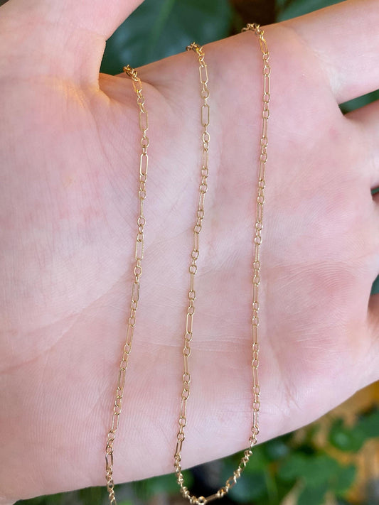 Vintage Solid 14k Yellow Gold Dainty Albert Trombone Link Chain Necklace - 18 inches