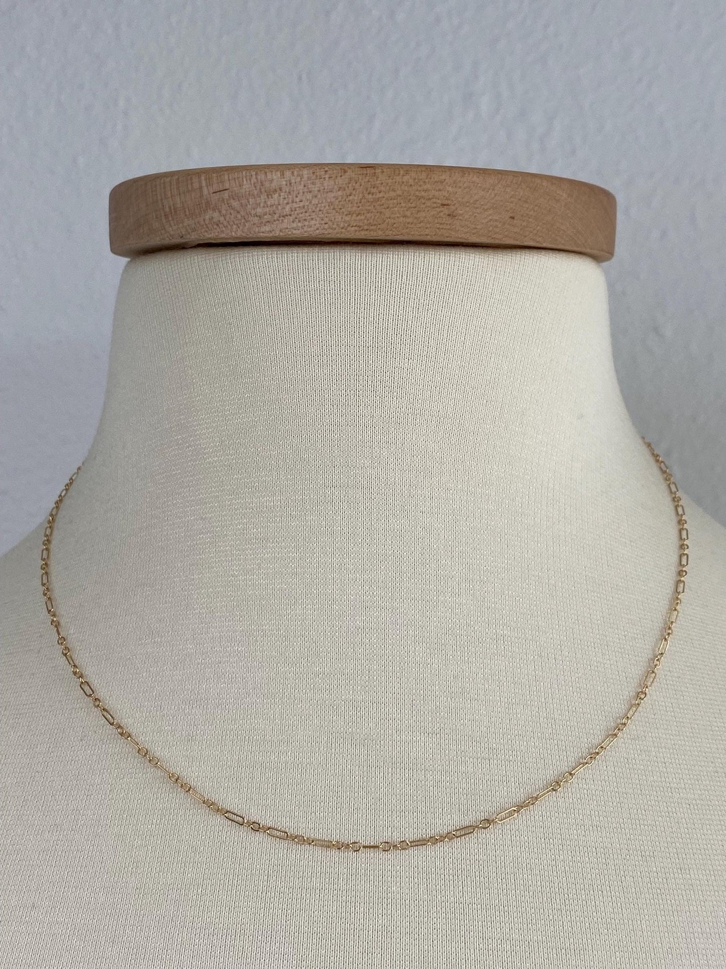 Vintage Solid 14k Yellow Gold Dainty Albert Trombone Link Chain Necklace - 18 inches