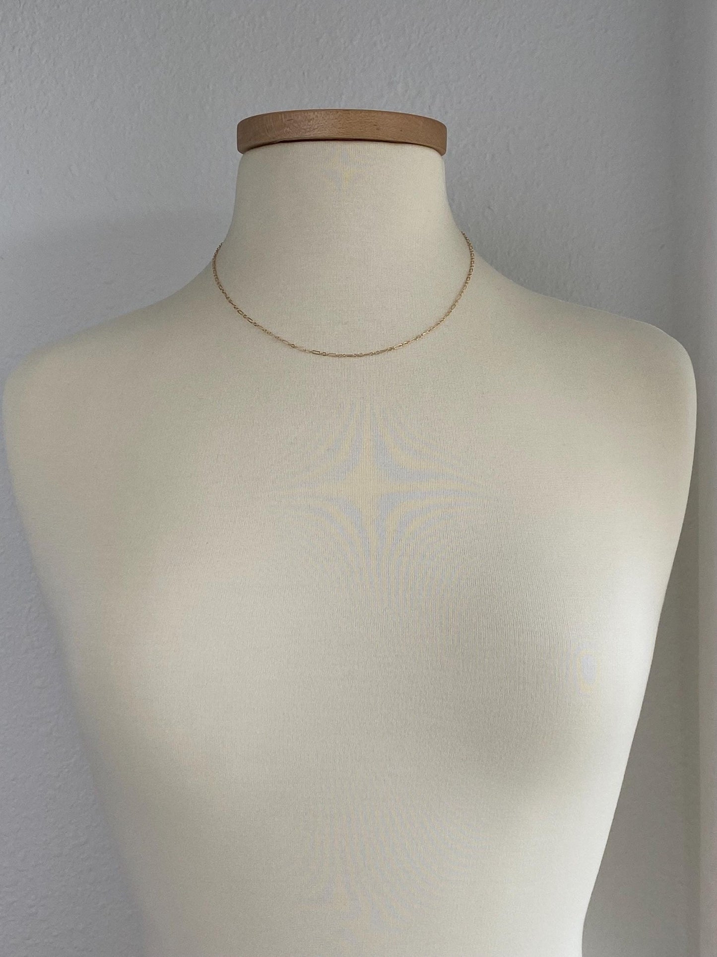 Vintage Solid 14k Yellow Gold Dainty Albert Trombone Link Chain Necklace - 18 inches