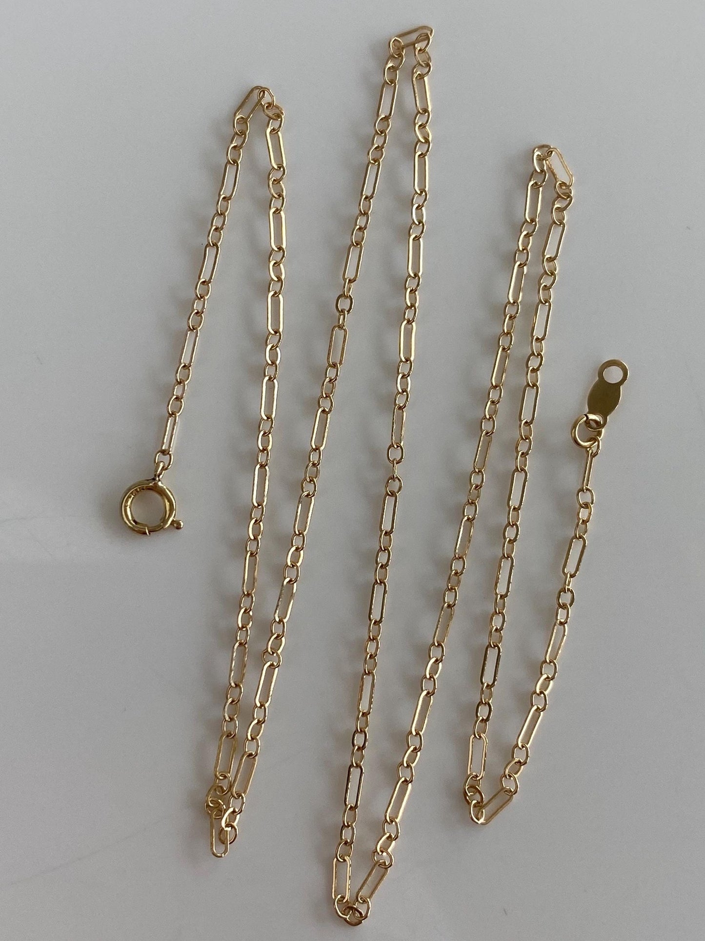 Vintage Solid 14k Yellow Gold Dainty Albert Trombone Link Chain Necklace - 18 inches