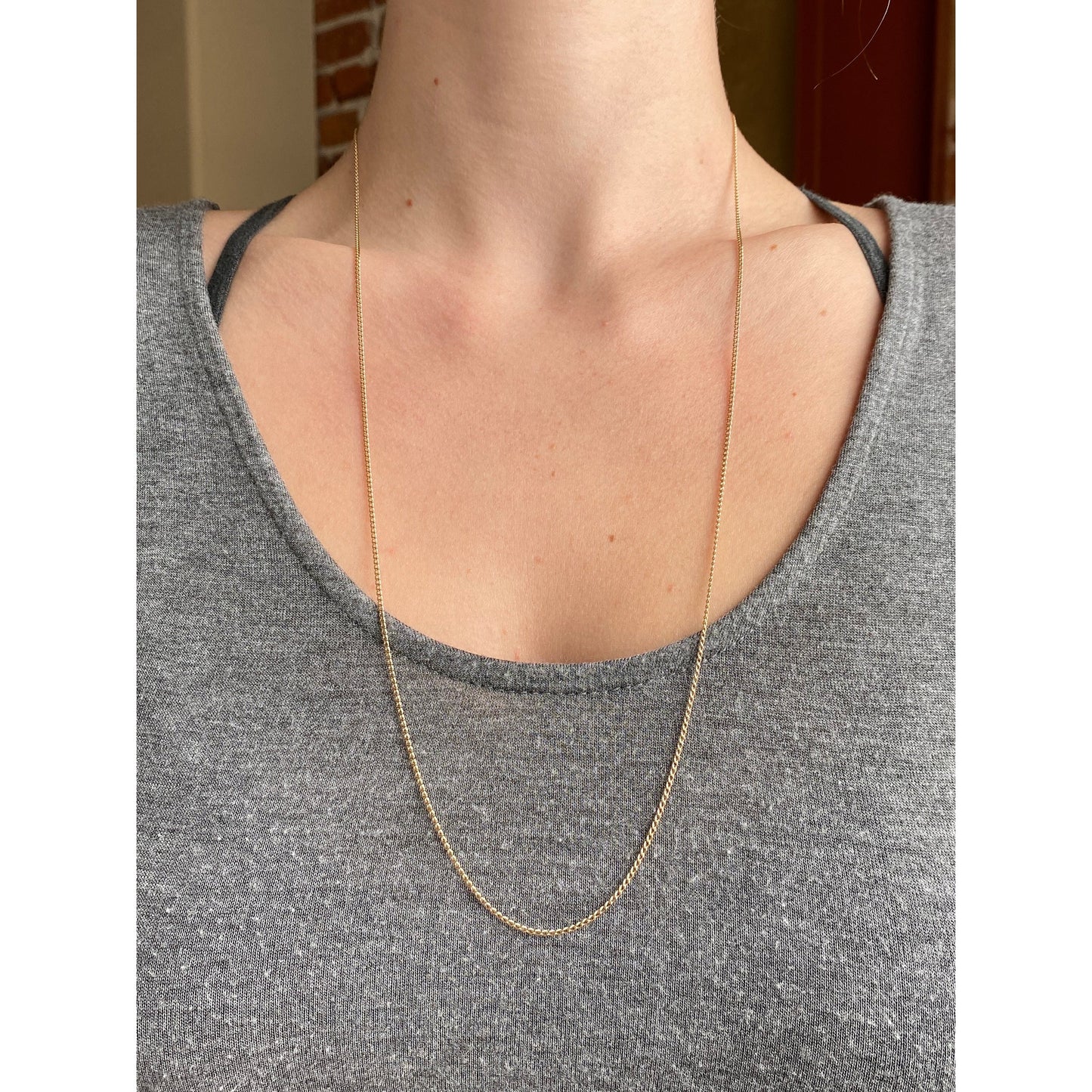 Vintage Solid 14k Yellow Gold Long Dainty Curb Chain Necklace - 27.25 inches