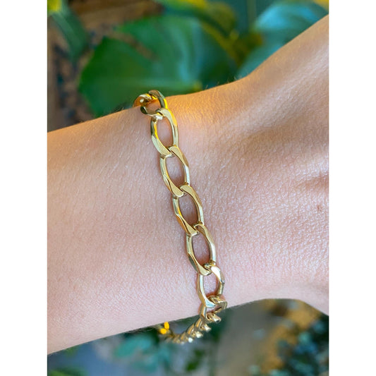 Vintage Solid 14k Yellow Gold Elongated Curb Chain Bracelet - 8.25 inches