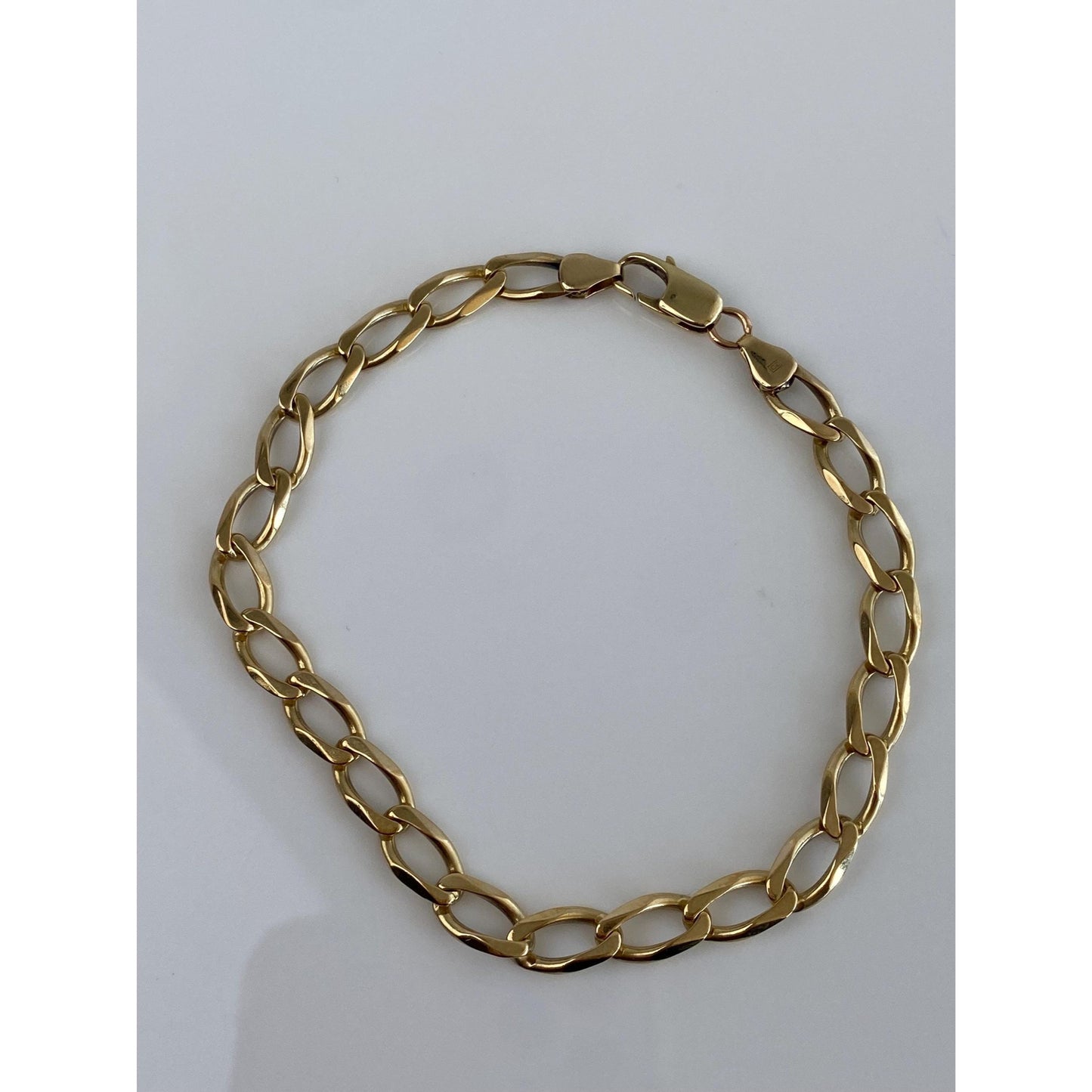 Vintage Solid 14k Yellow Gold Elongated Curb Chain Bracelet - 8.25 inches