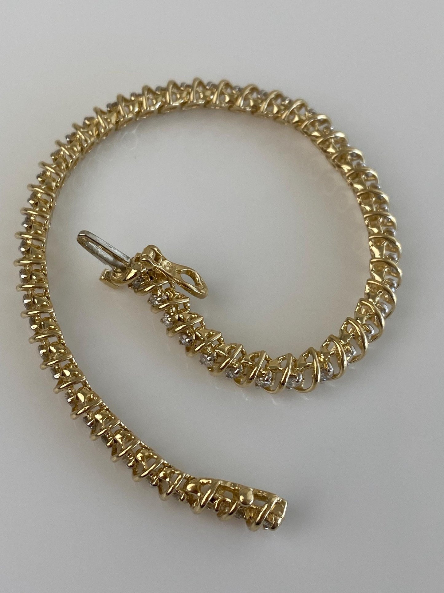 Vintage Solid 14k Yellow Gold Diamond Tennis Bracelet - 7 Inches