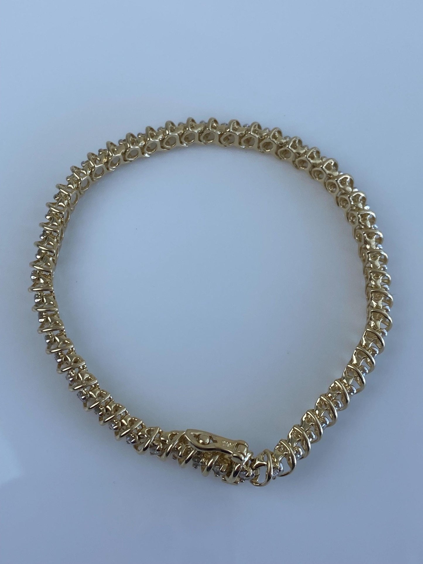 Vintage Solid 14k Yellow Gold Diamond Tennis Bracelet - 7 Inches
