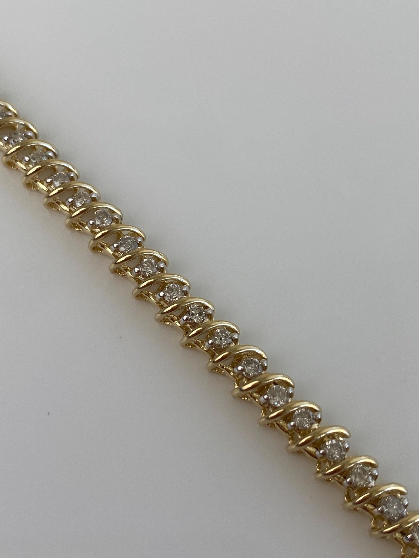 Vintage Solid 14k Yellow Gold Diamond Tennis Bracelet - 7 Inches