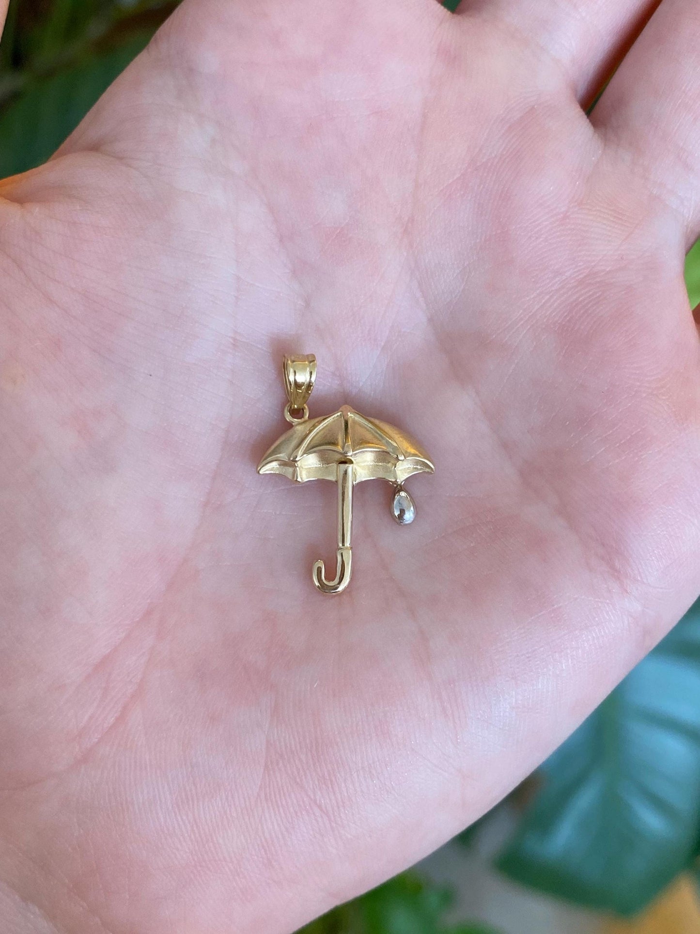Vintage Solid 14k White & Yellow Gold Umbrella Raindrop Charm