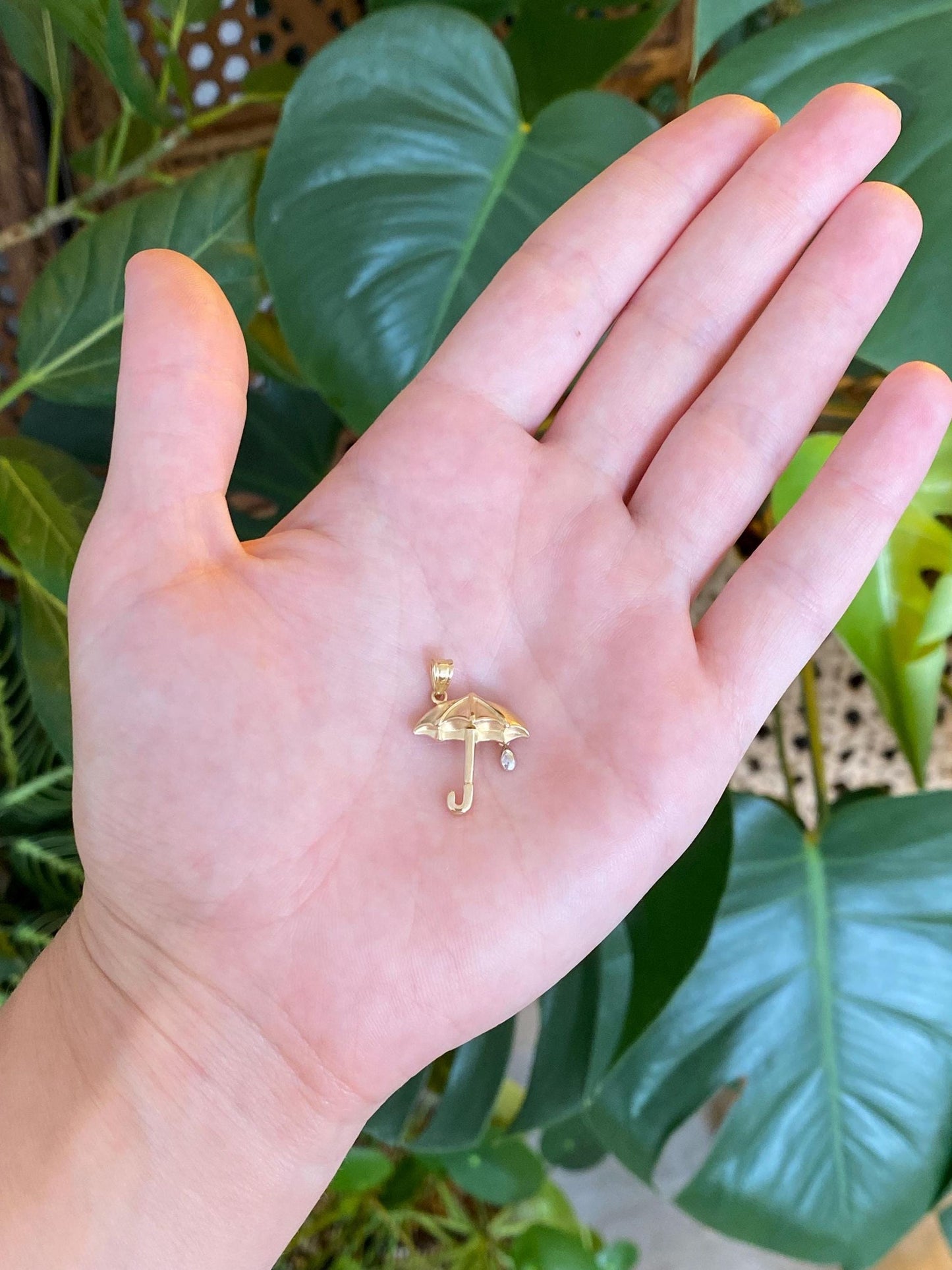 Vintage Solid 14k White & Yellow Gold Umbrella Raindrop Charm