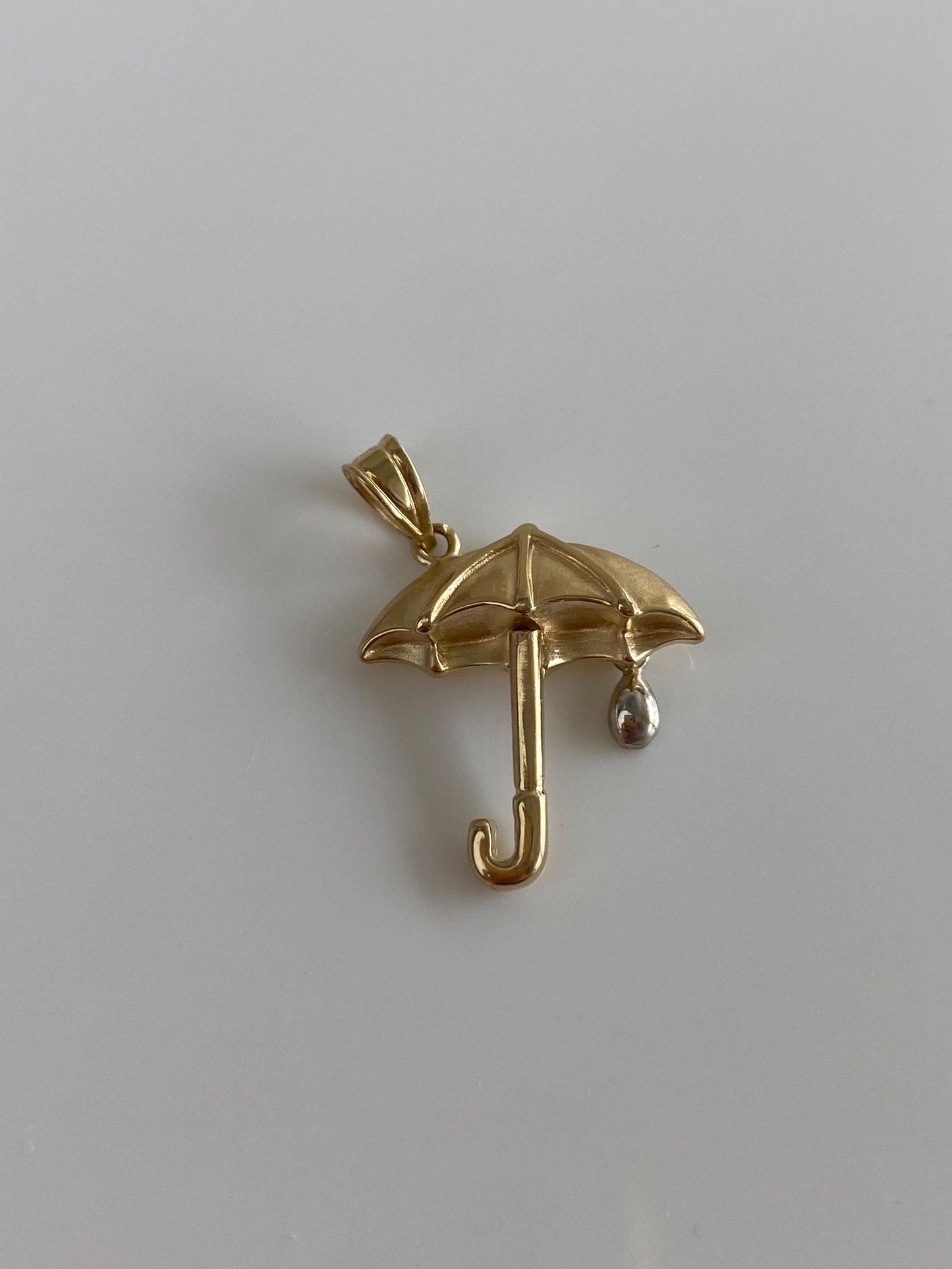 Vintage Solid 14k White & Yellow Gold Umbrella Raindrop Charm