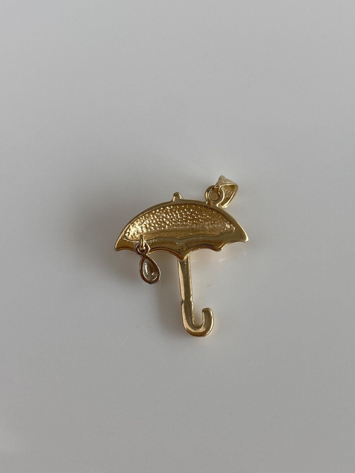 Vintage Solid 14k White & Yellow Gold Umbrella Raindrop Charm