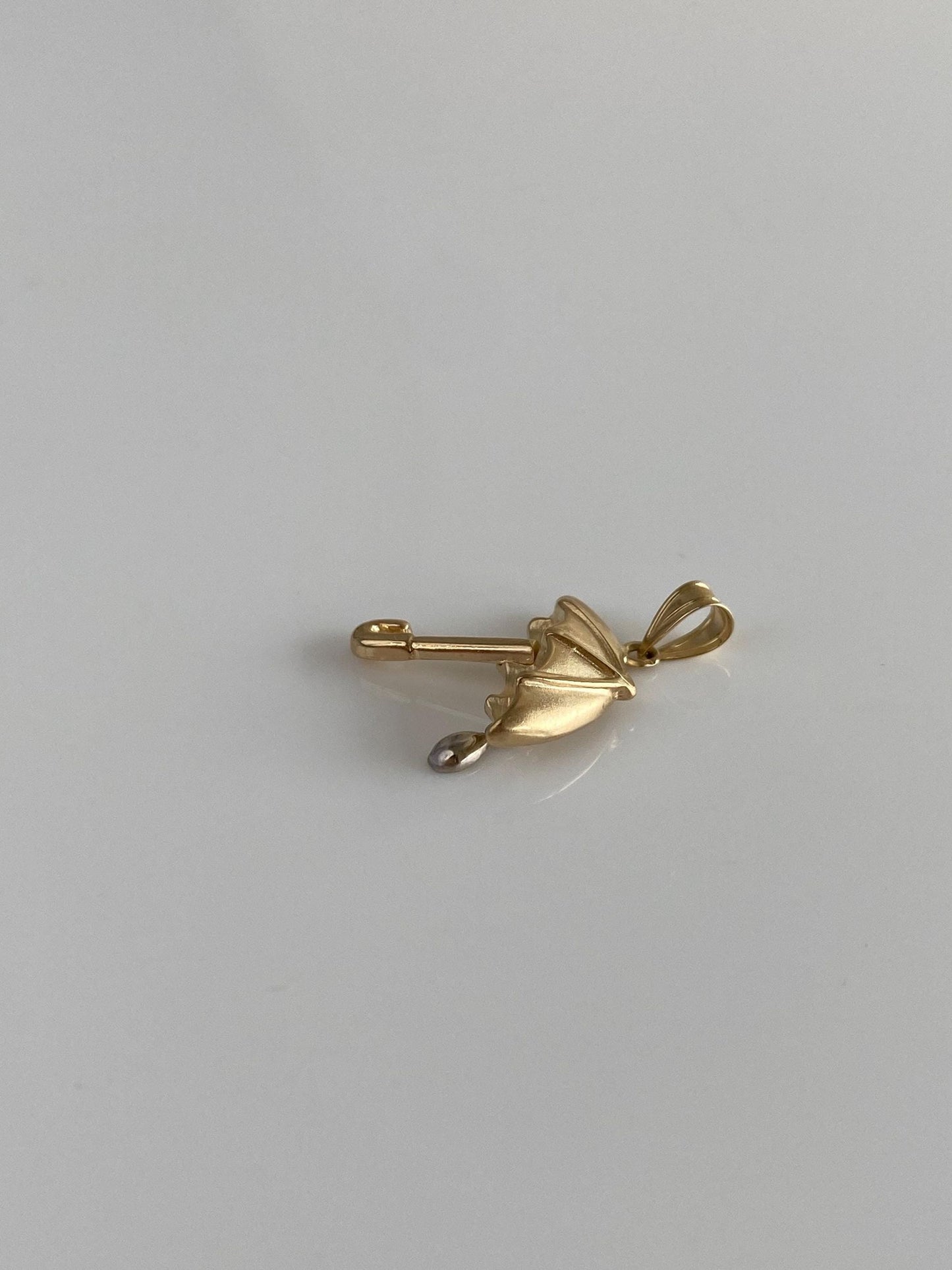 Vintage Solid 14k White & Yellow Gold Umbrella Raindrop Charm