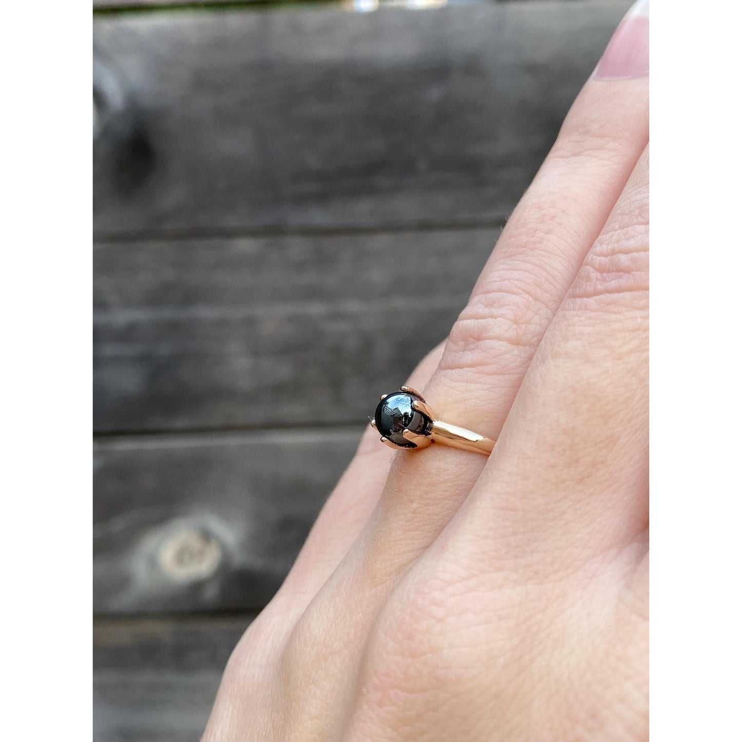 Vintage Solid 10k Yellow Gold Hematite Ring - Size 5.25
