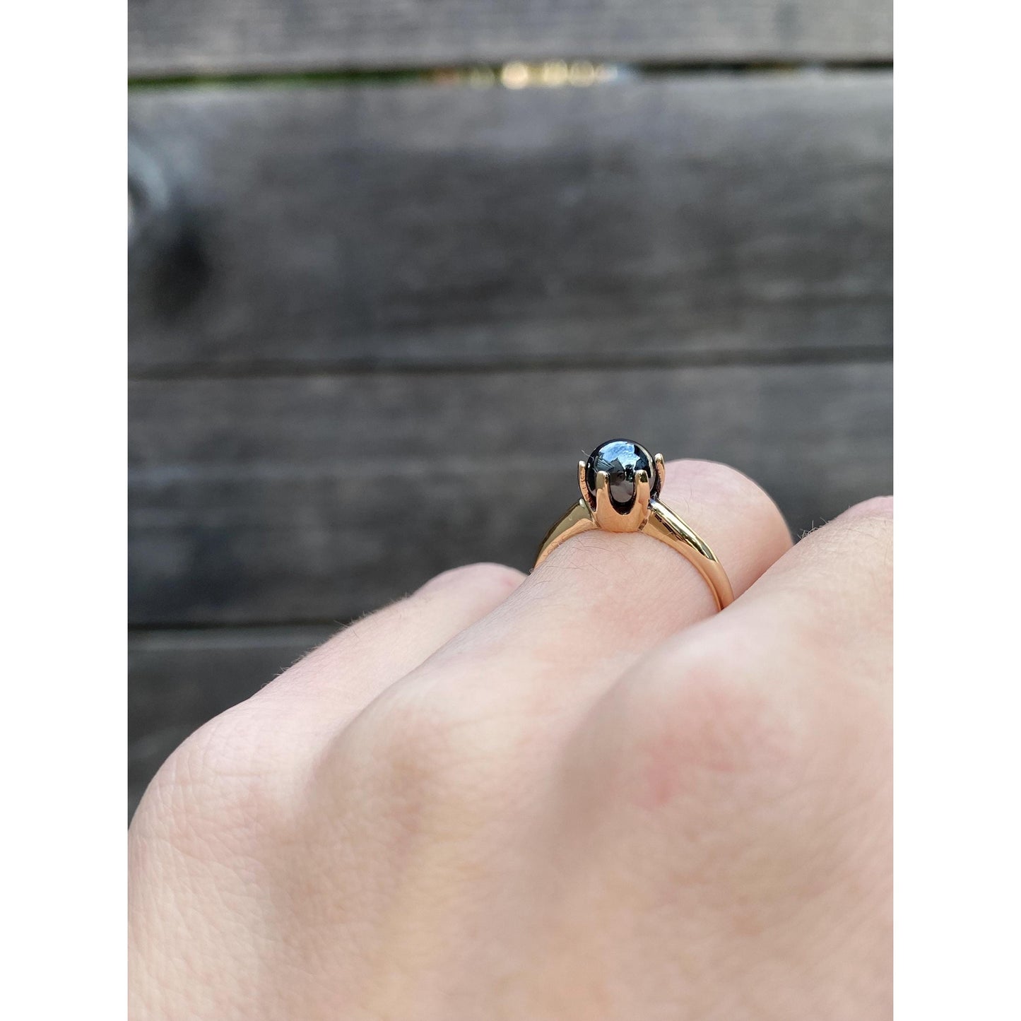 Vintage Solid 10k Yellow Gold Hematite Ring - Size 5.25