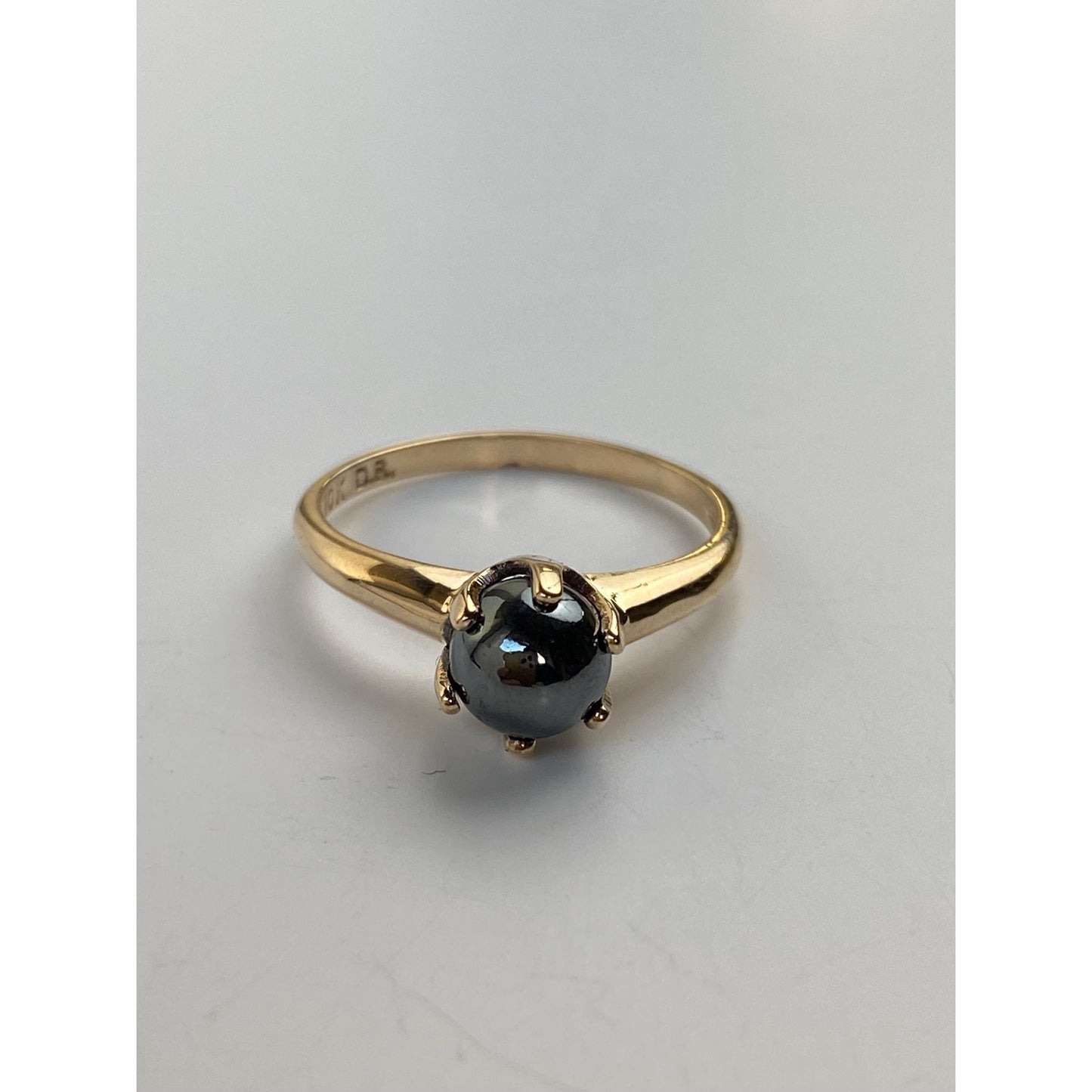 Vintage Solid 10k Yellow Gold Hematite Ring - Size 5.25