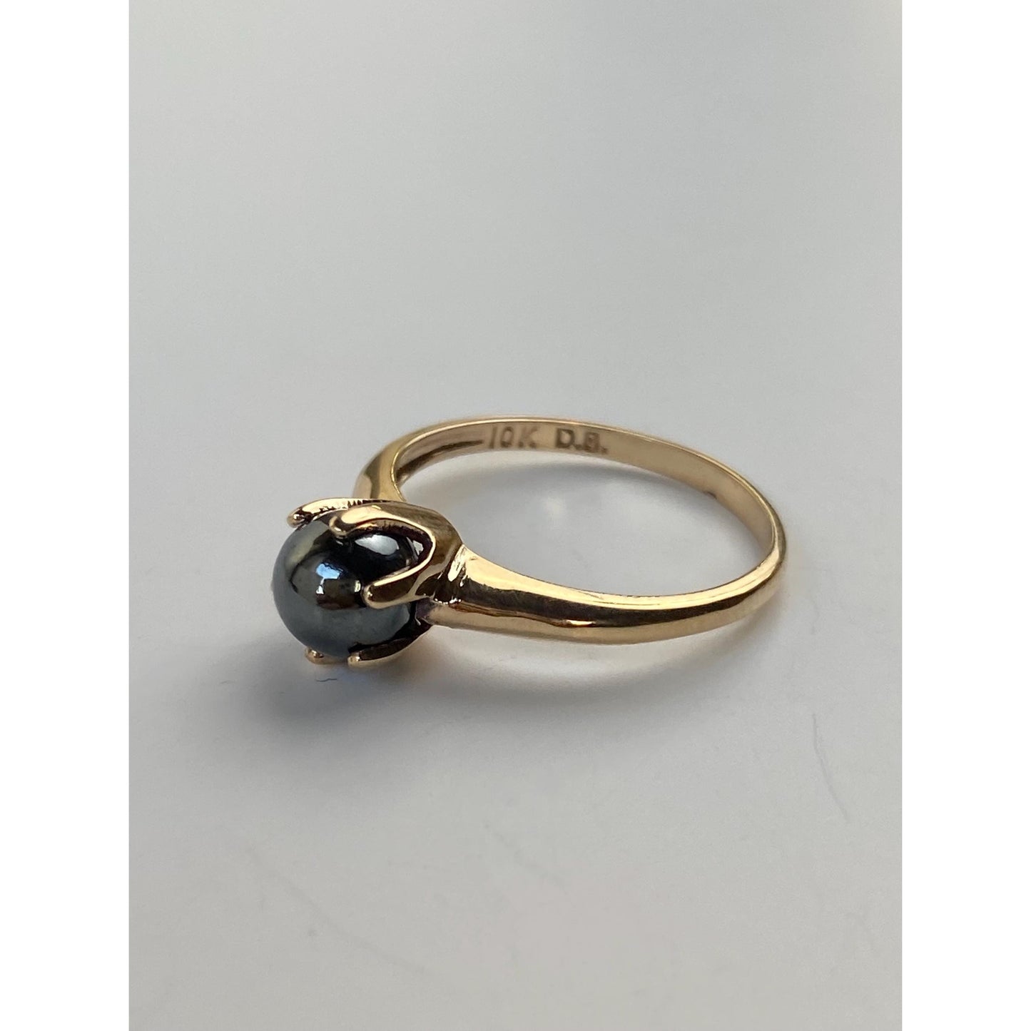 Vintage Solid 10k Yellow Gold Hematite Ring - Size 5.25