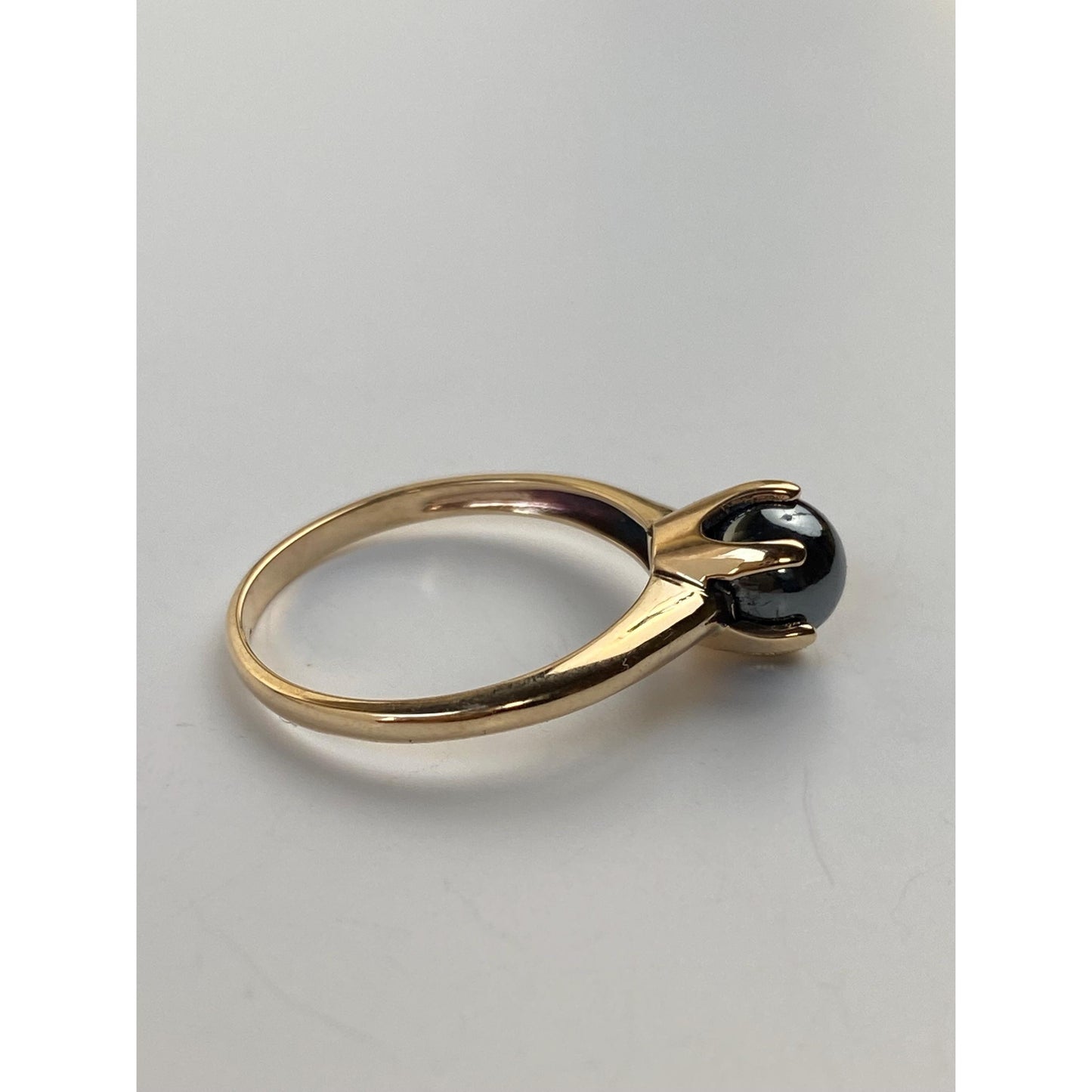 Vintage Solid 10k Yellow Gold Hematite Ring - Size 5.25