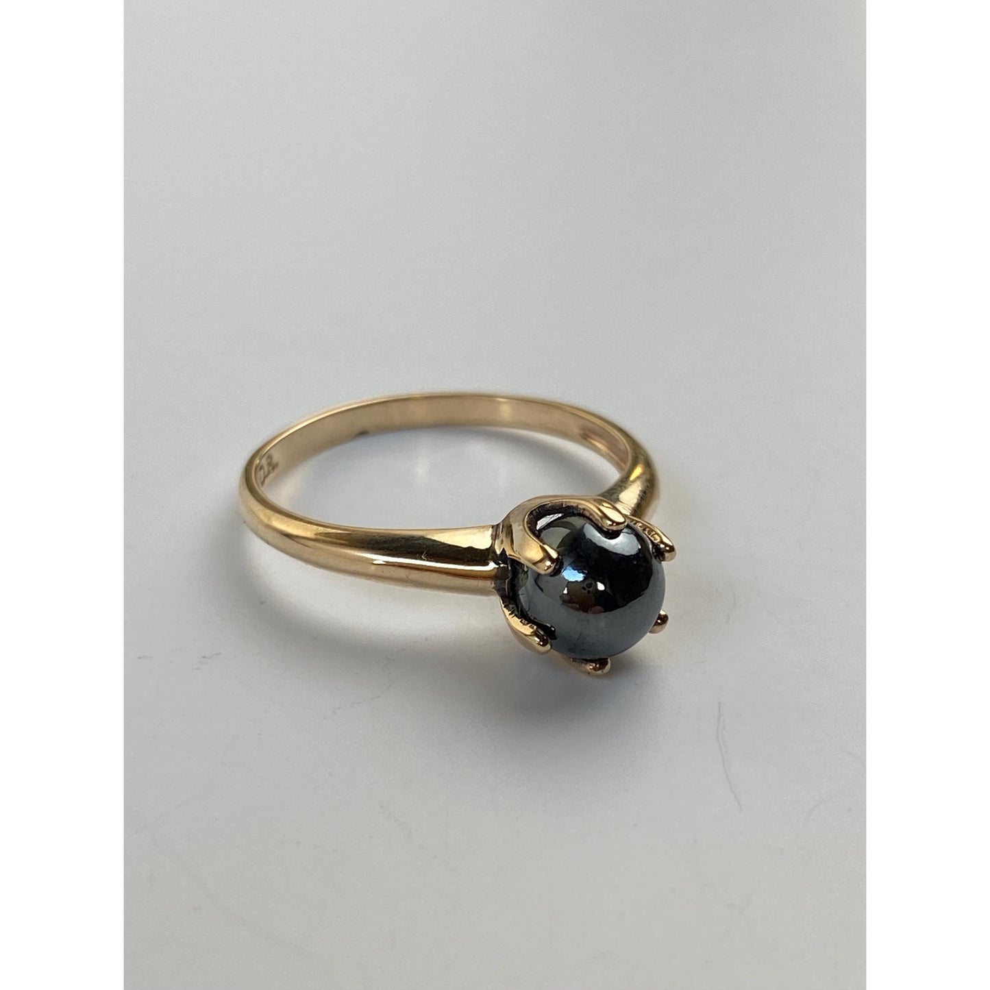 Vintage Solid 10k Yellow Gold Hematite Ring - Size 5.25