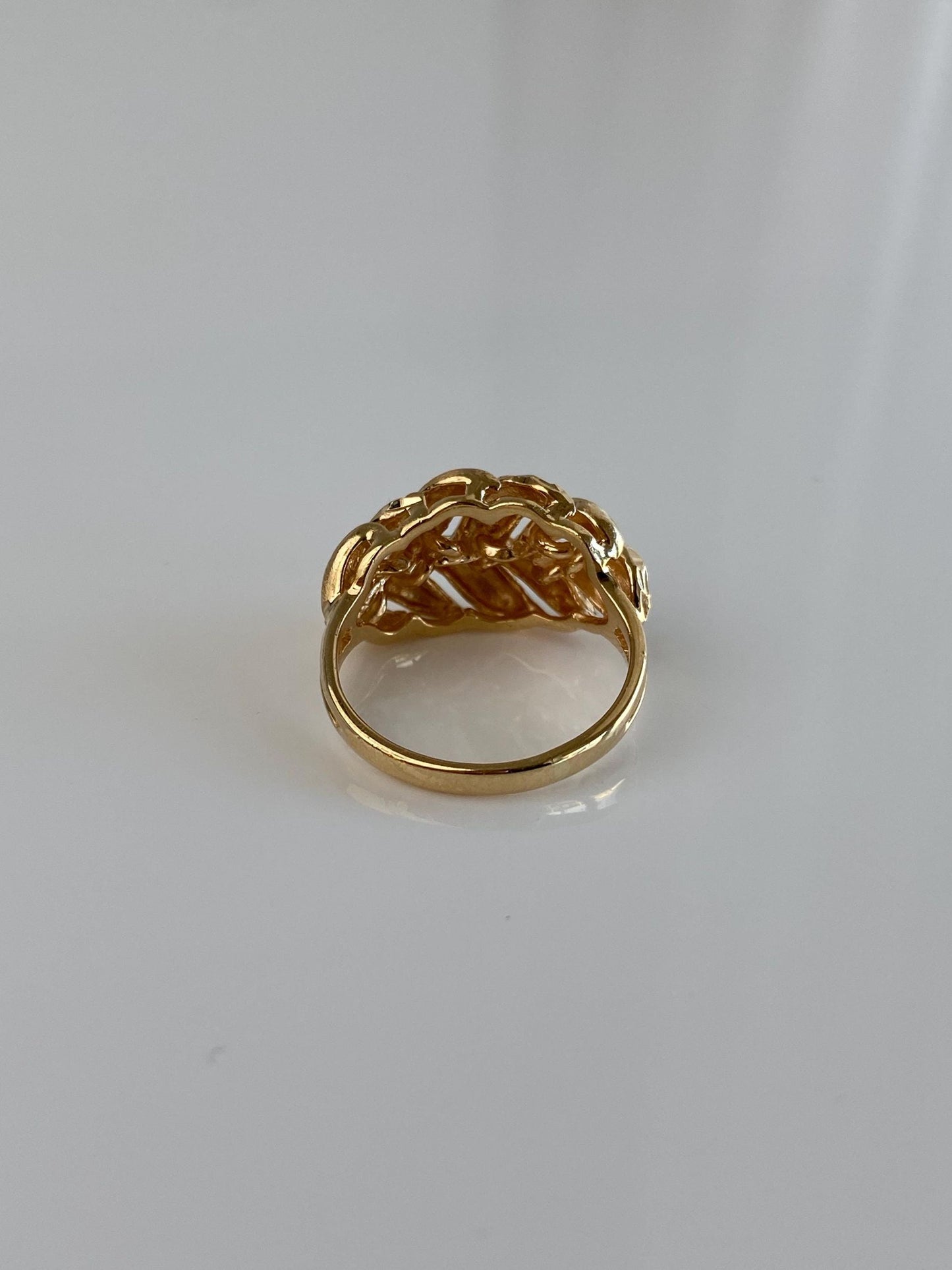 Vintage Solid 14k Yellow Gold Diamond Cut Foliage Wheat Ring Band - Size 4.75