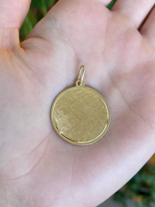 Vintage Solid 14k Yellow Gold Monogram Crosshatch Disc Charm