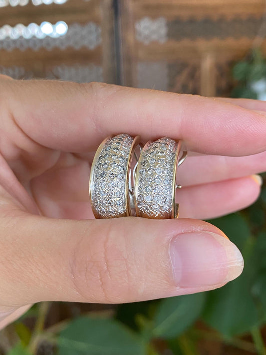Vintage Solid 14k White & Yellow Gold Diamond Drop Earrings