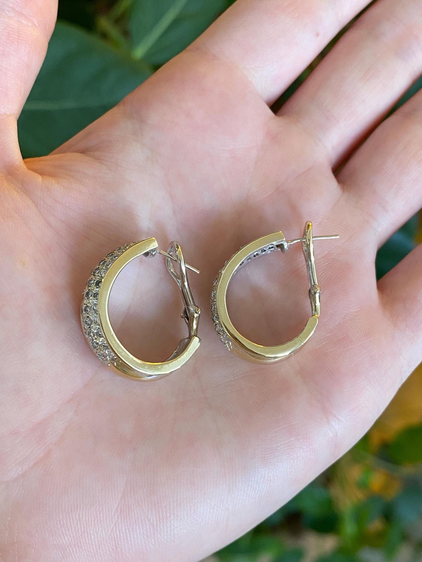 Vintage Solid 14k White & Yellow Gold Diamond Drop Earrings