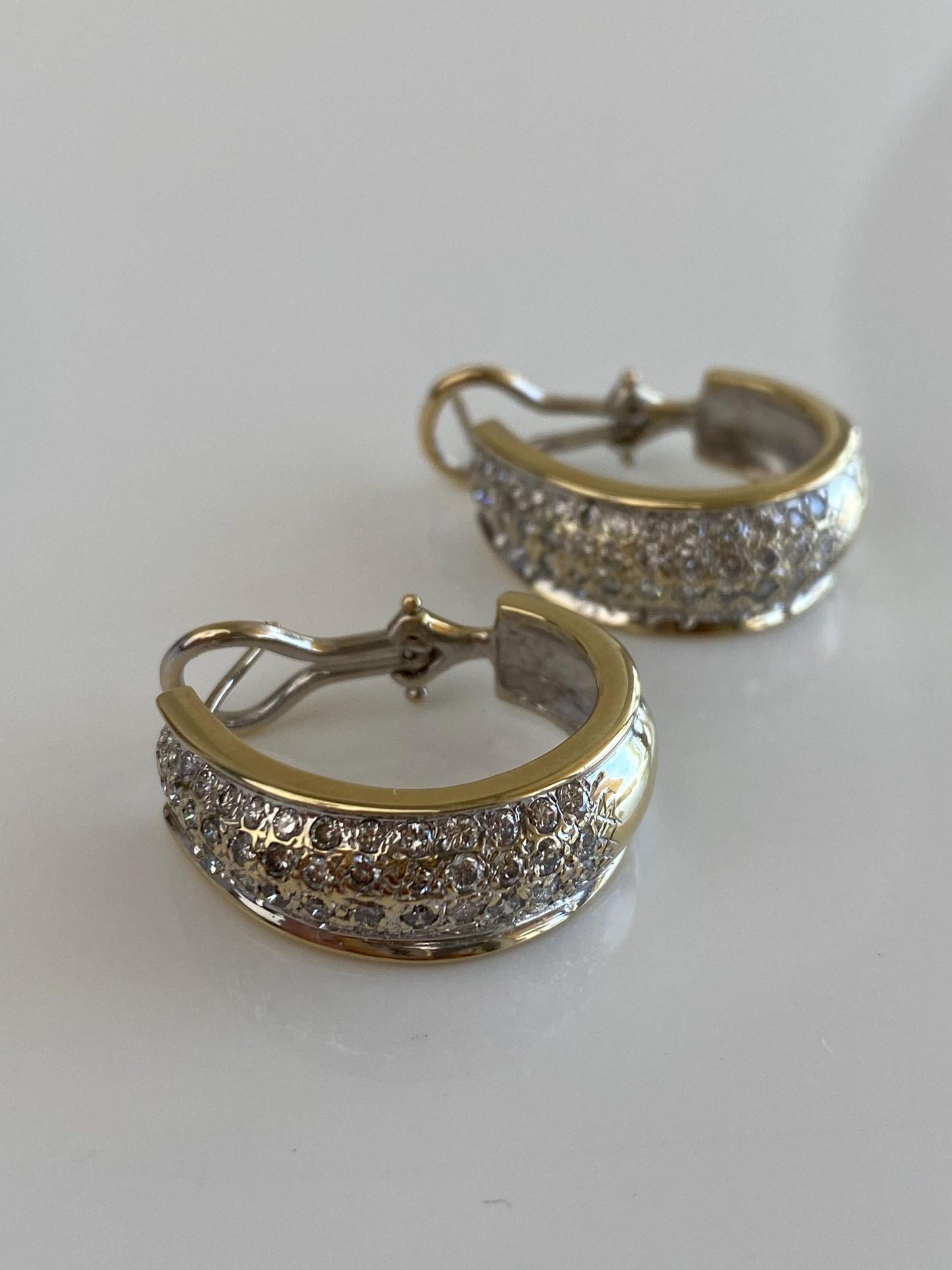 Vintage Solid 14k White & Yellow Gold Diamond Drop Earrings