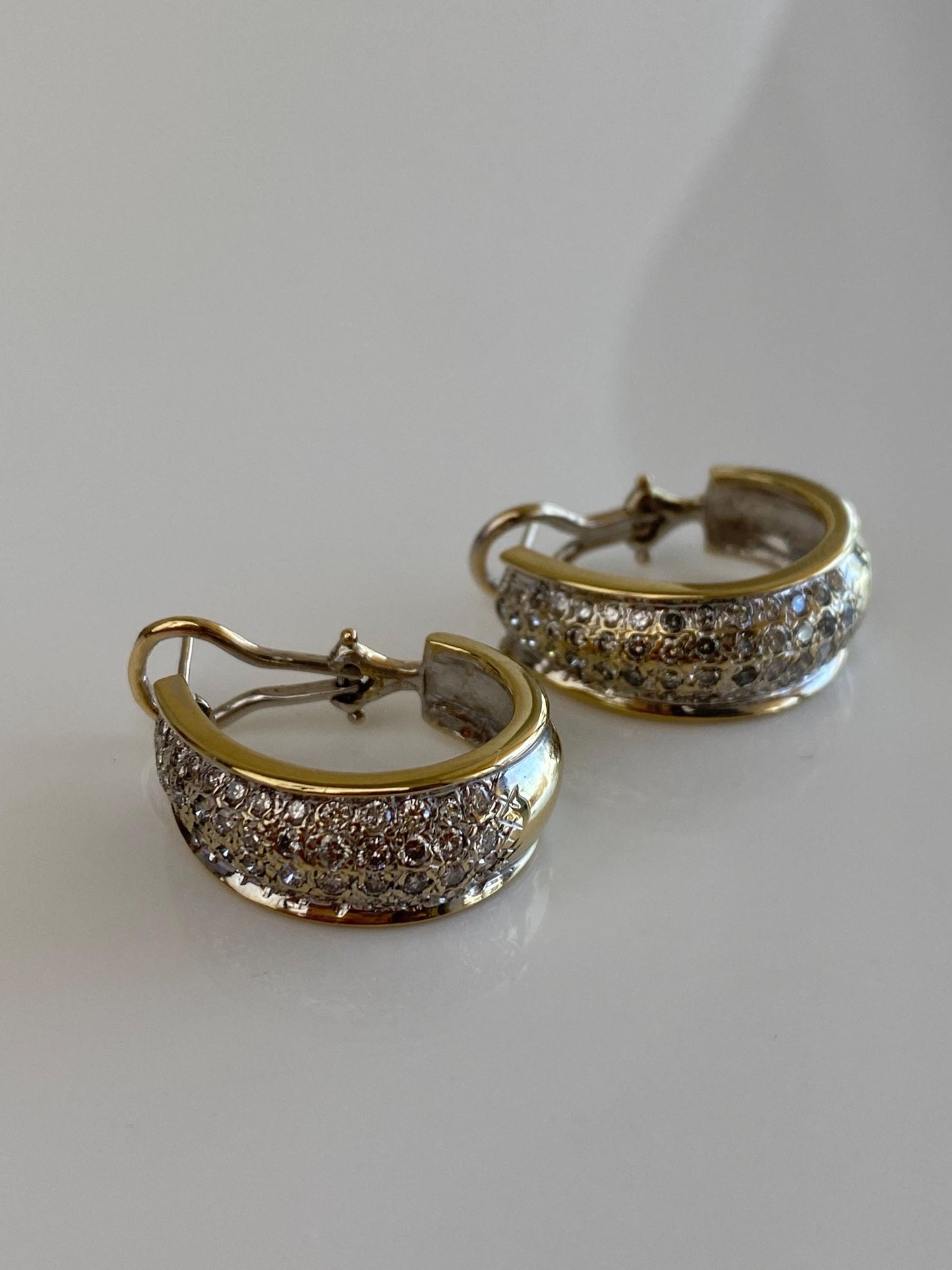 Vintage Solid 14k White & Yellow Gold Diamond Drop Earrings