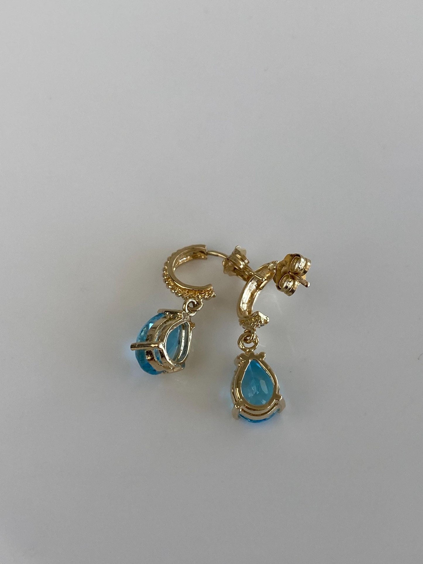 Vintage Solid 14k Yellow Gold Topaz Teardrop Mini Hoop Earrings