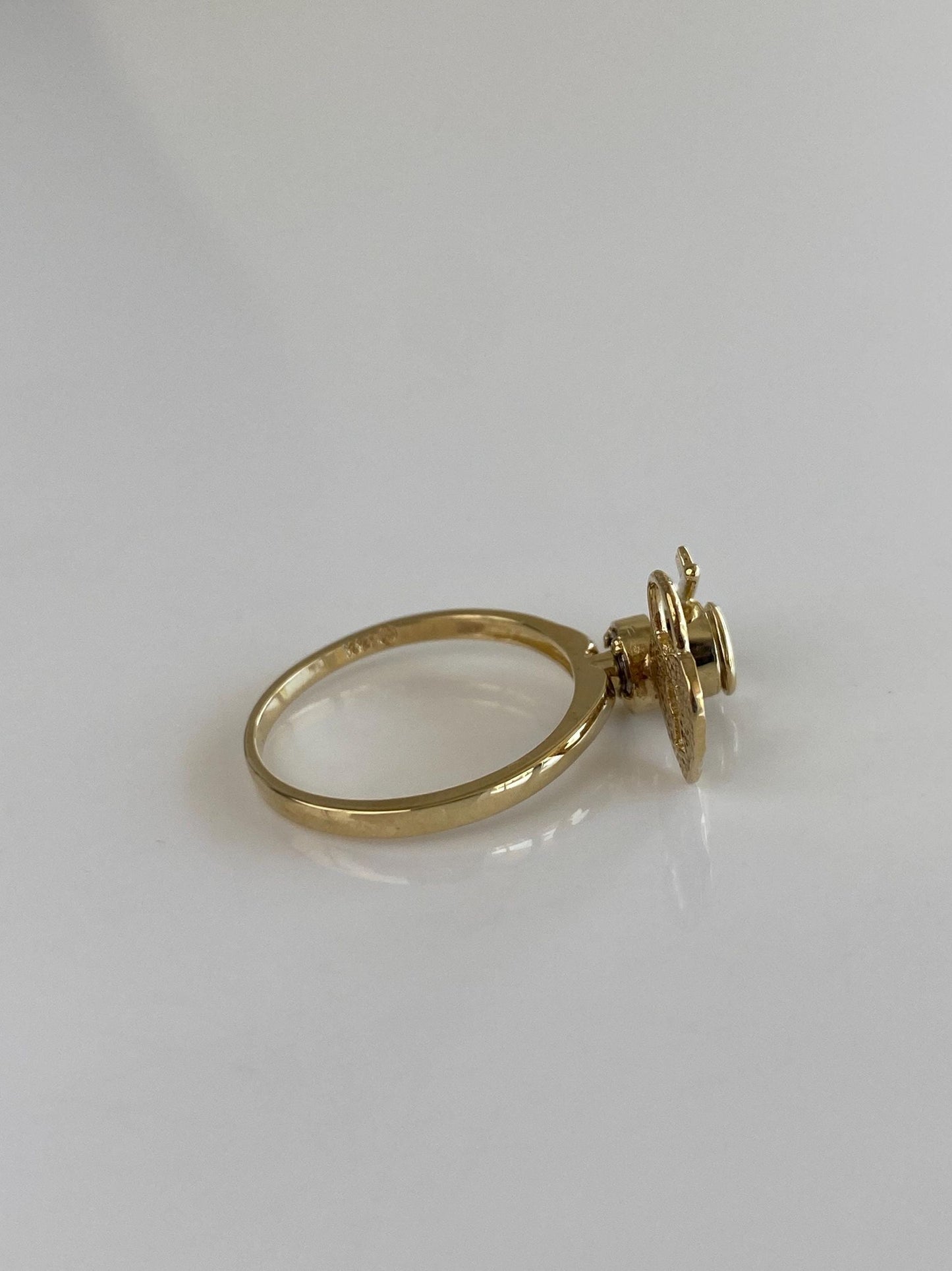 Solid 14k Yellow Gold Heart Lock & Key Spinner Fidget Ring - Size 5.75
