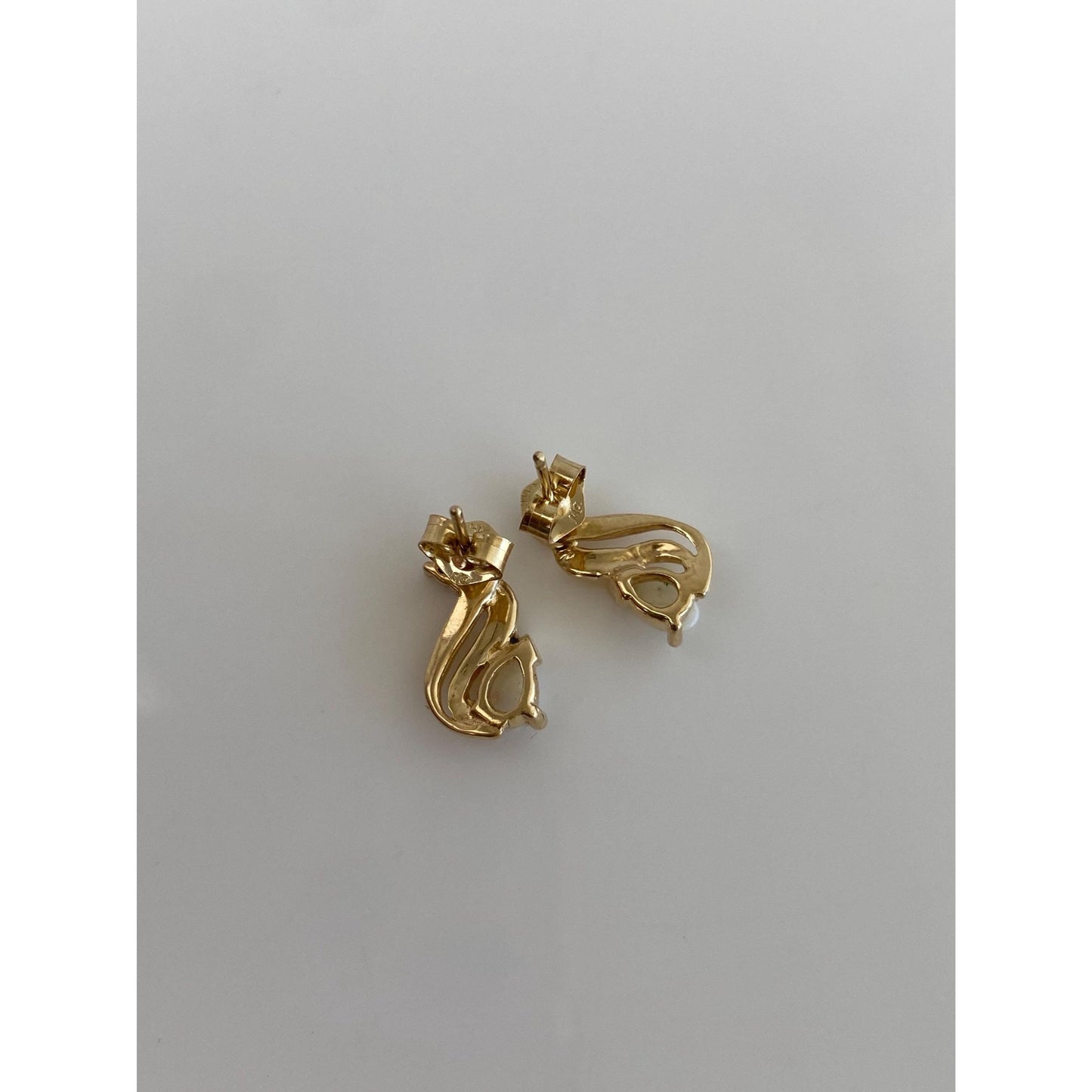 Vintage Solid 14k Yellow Gold Opal Clear Sapphire Stud Earrings