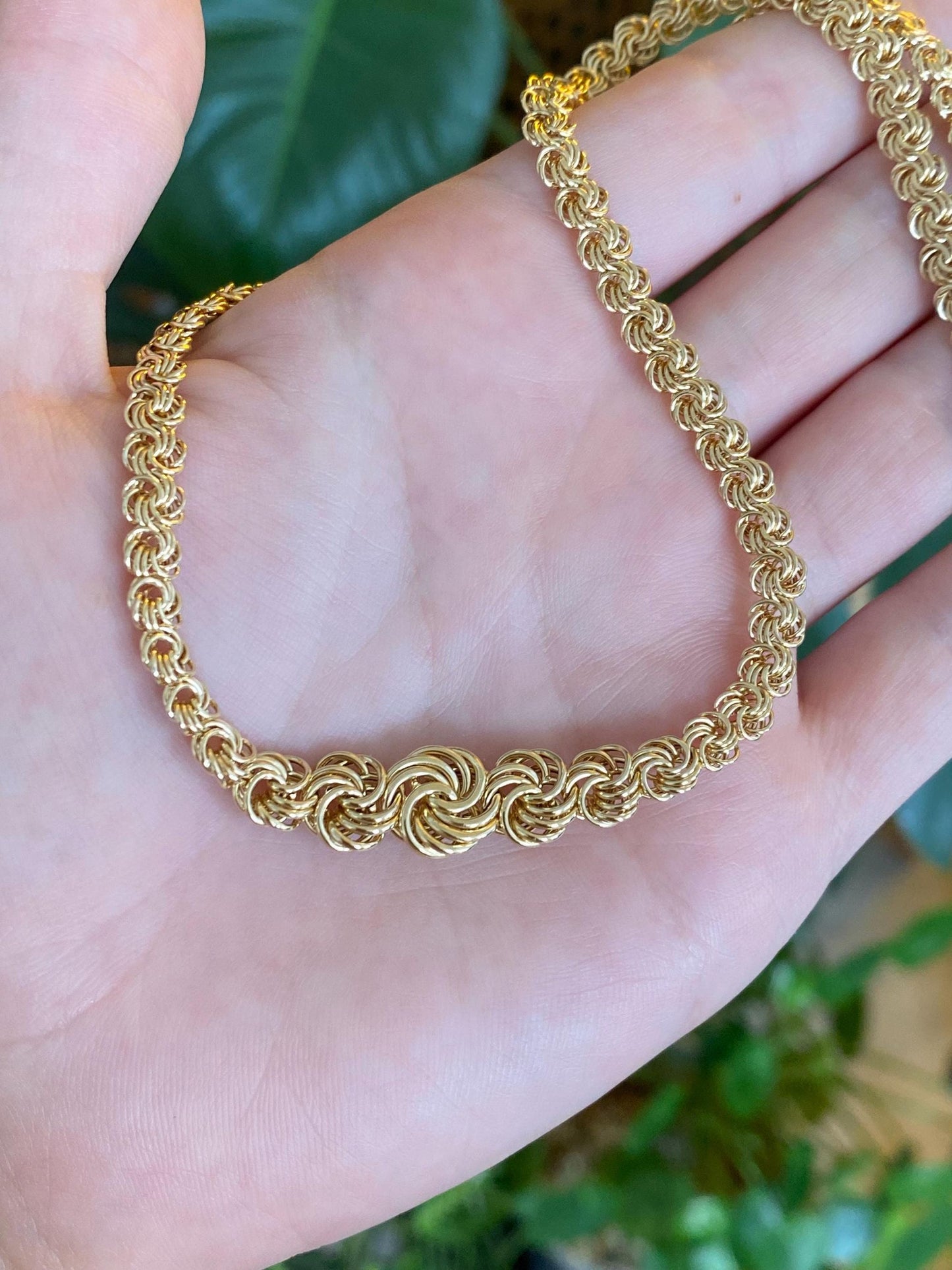 Vintage 14k Yellow Gold Graduated Fancy Chain Necklace - 16.75 inches