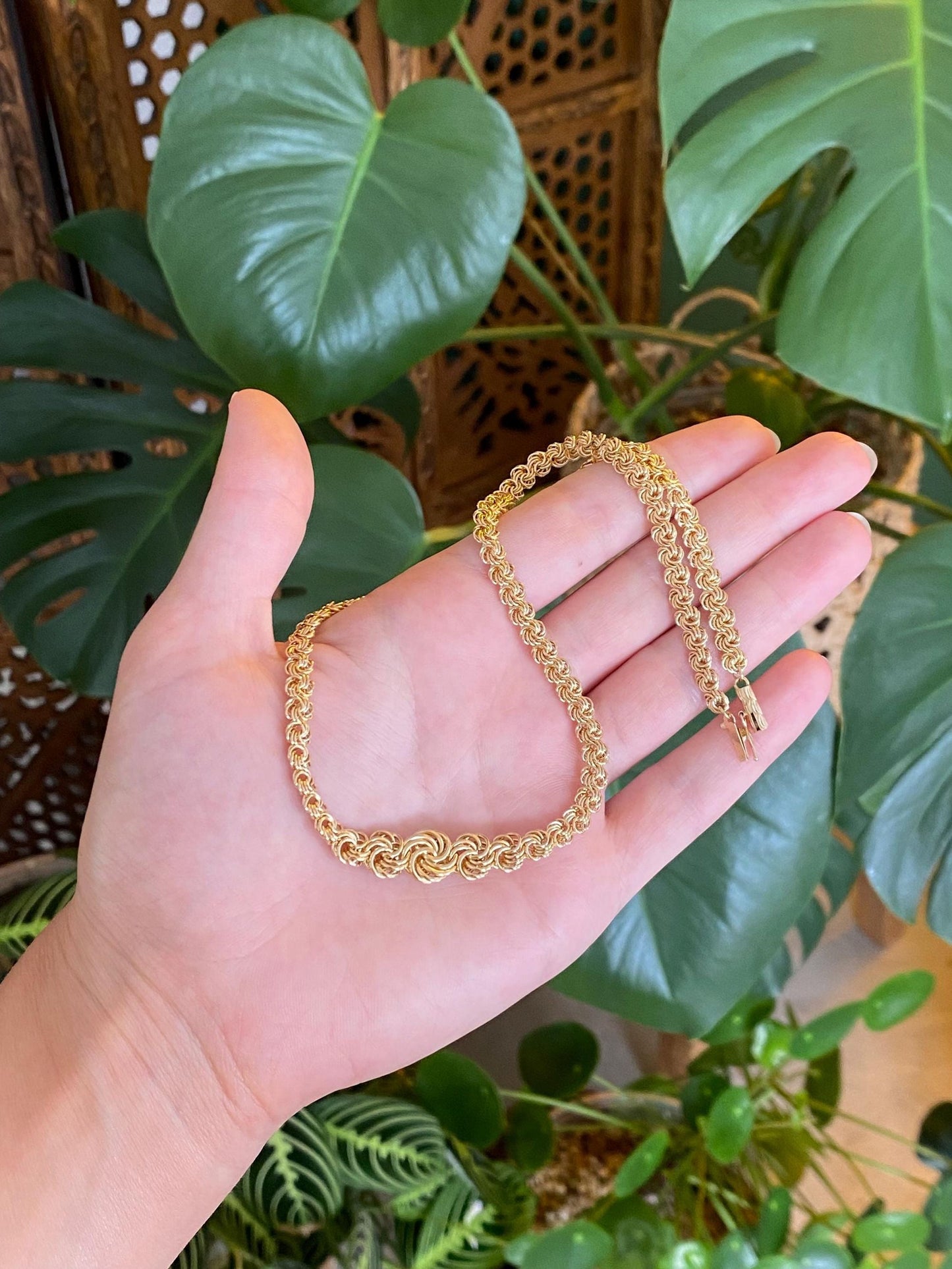 Vintage 14k Yellow Gold Graduated Fancy Chain Necklace - 16.75 inches
