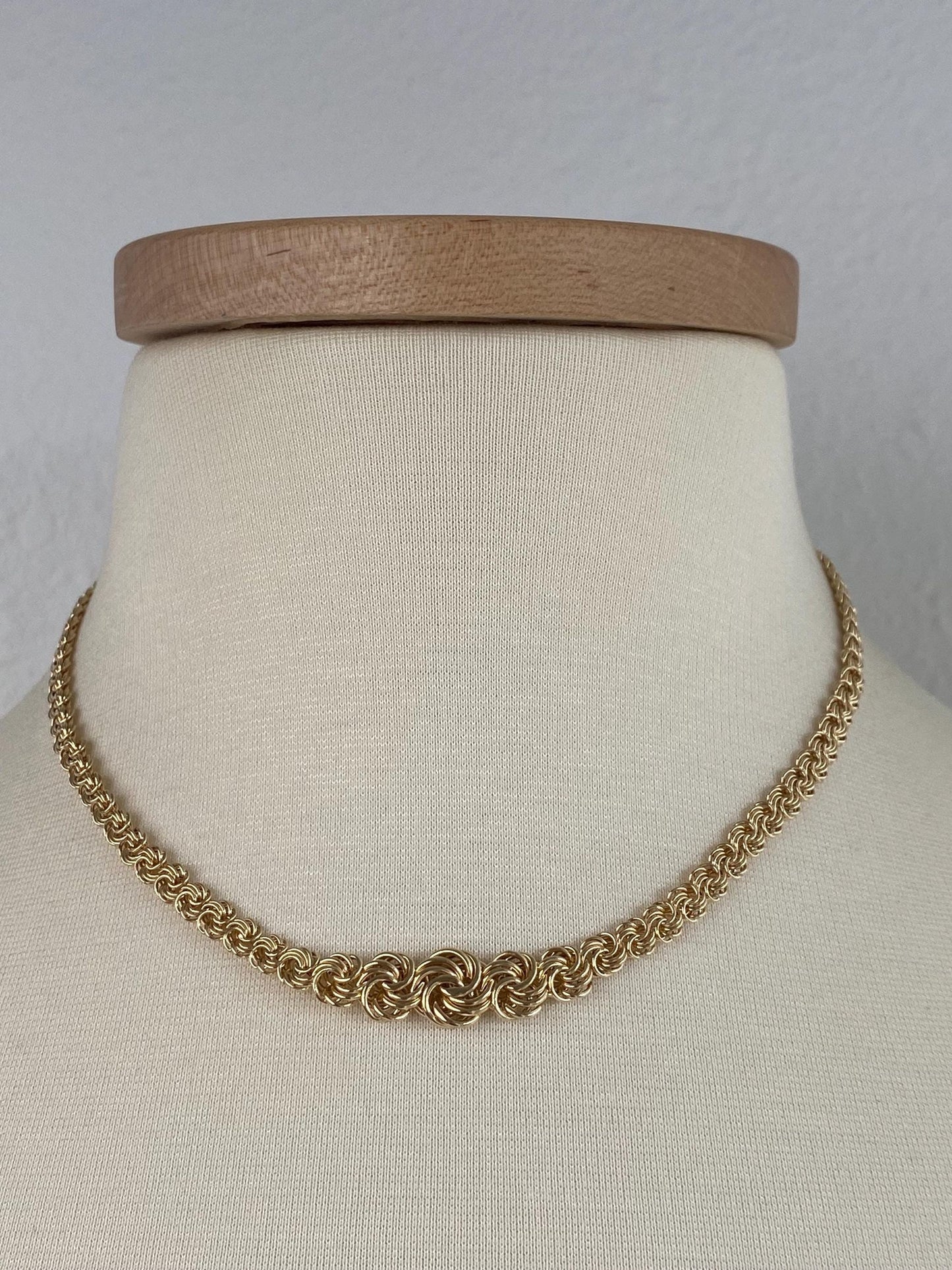 Vintage 14k Yellow Gold Graduated Fancy Chain Necklace - 16.75 inches