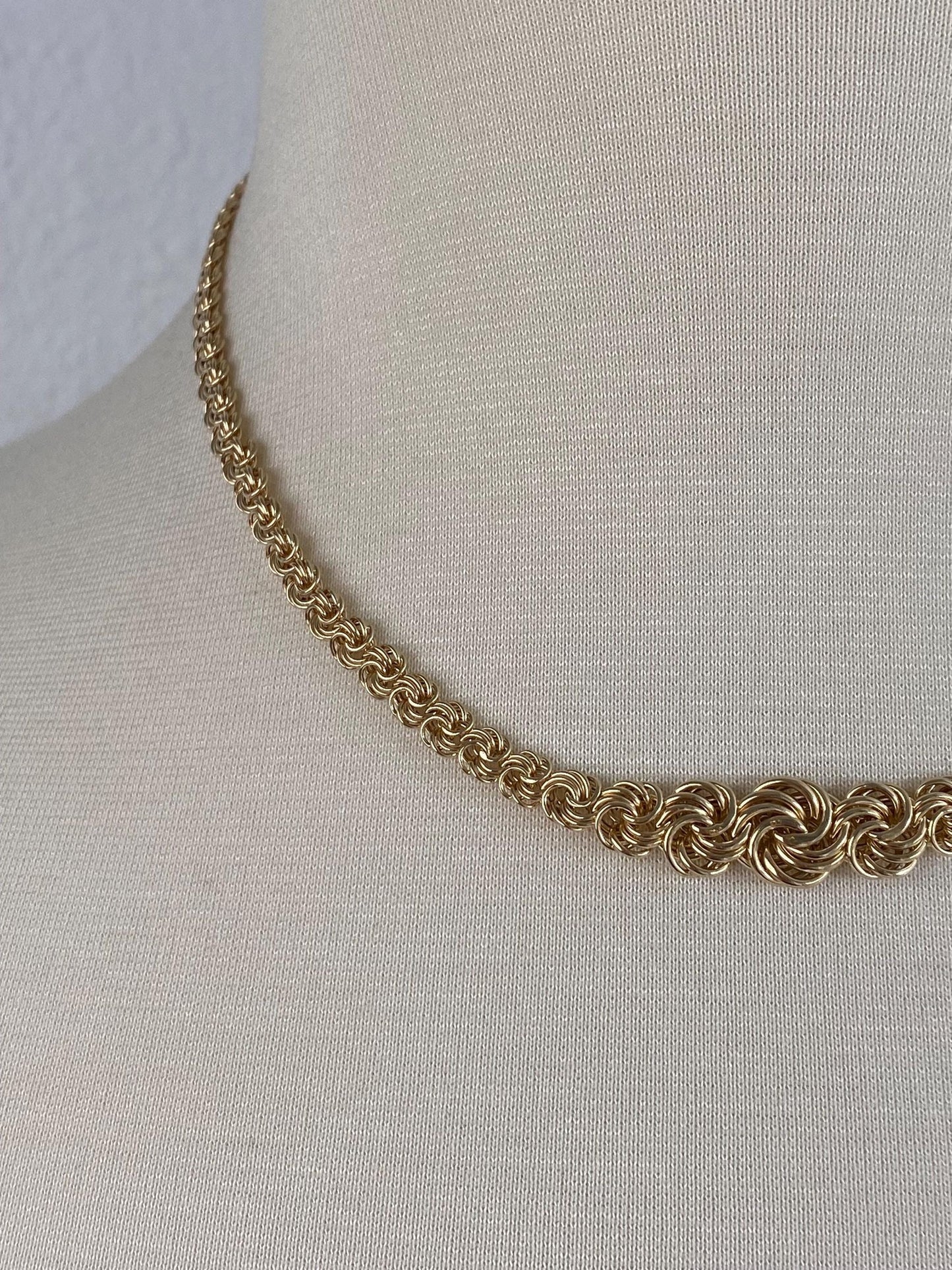 Vintage 14k Yellow Gold Graduated Fancy Chain Necklace - 16.75 inches