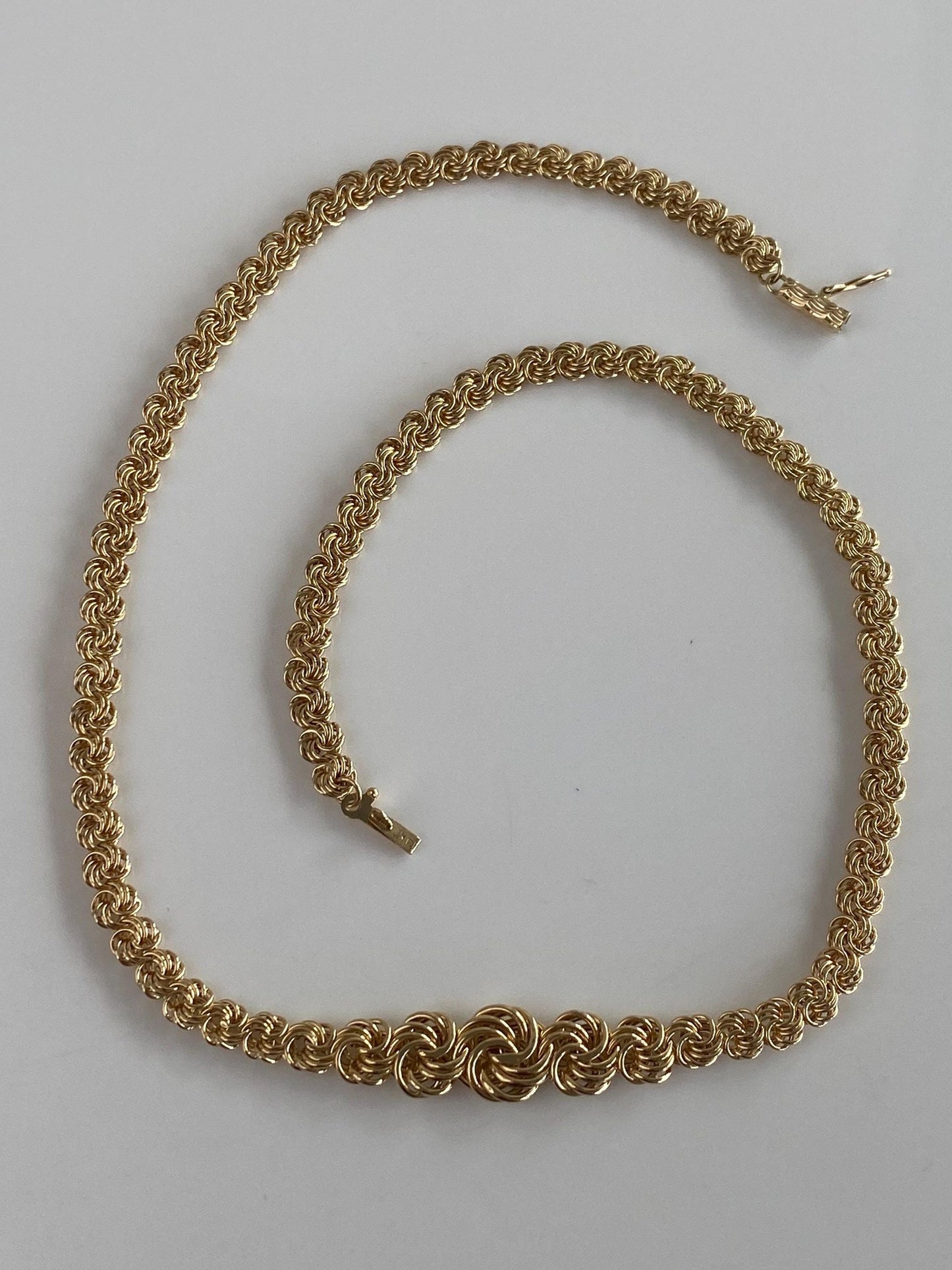 Vintage 14k Yellow Gold Graduated Fancy Chain Necklace - 16.75 inches