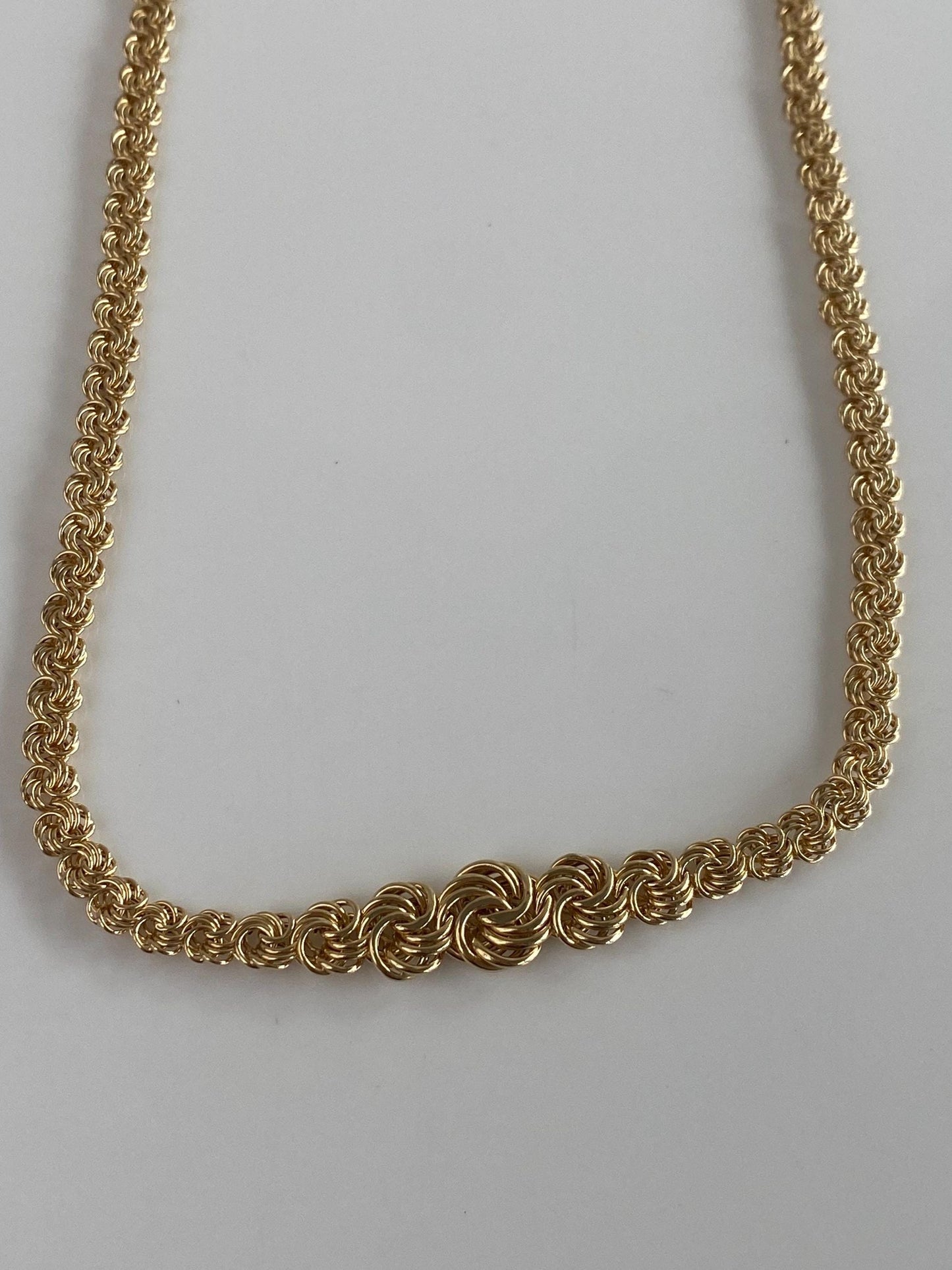 Vintage 14k Yellow Gold Graduated Fancy Chain Necklace - 16.75 inches
