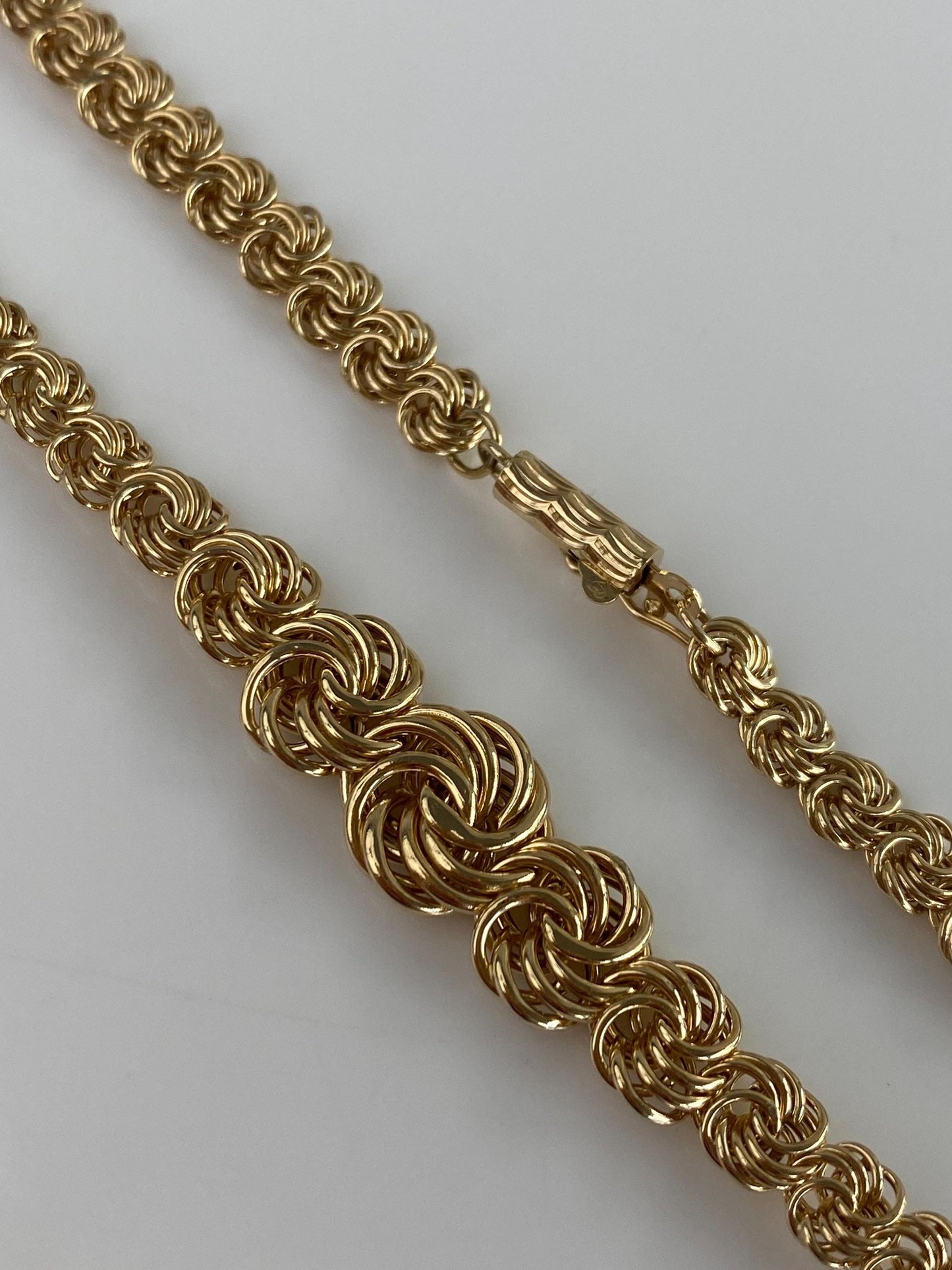 Vintage 14k Yellow Gold Graduated Fancy Chain Necklace - 16.75 inches