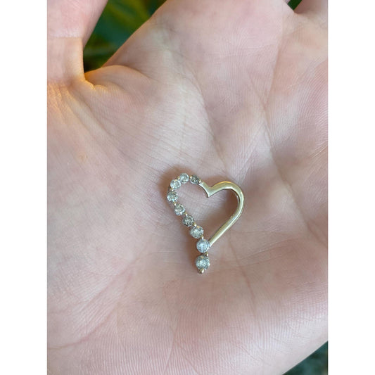 Solid 14k White Gold Diamond Heart Slide Charm